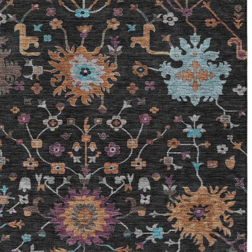9' X 12' Black And Teal Blue Faux Bois Washable Indoor Outdoor Area Rug Homeroots Outdoor