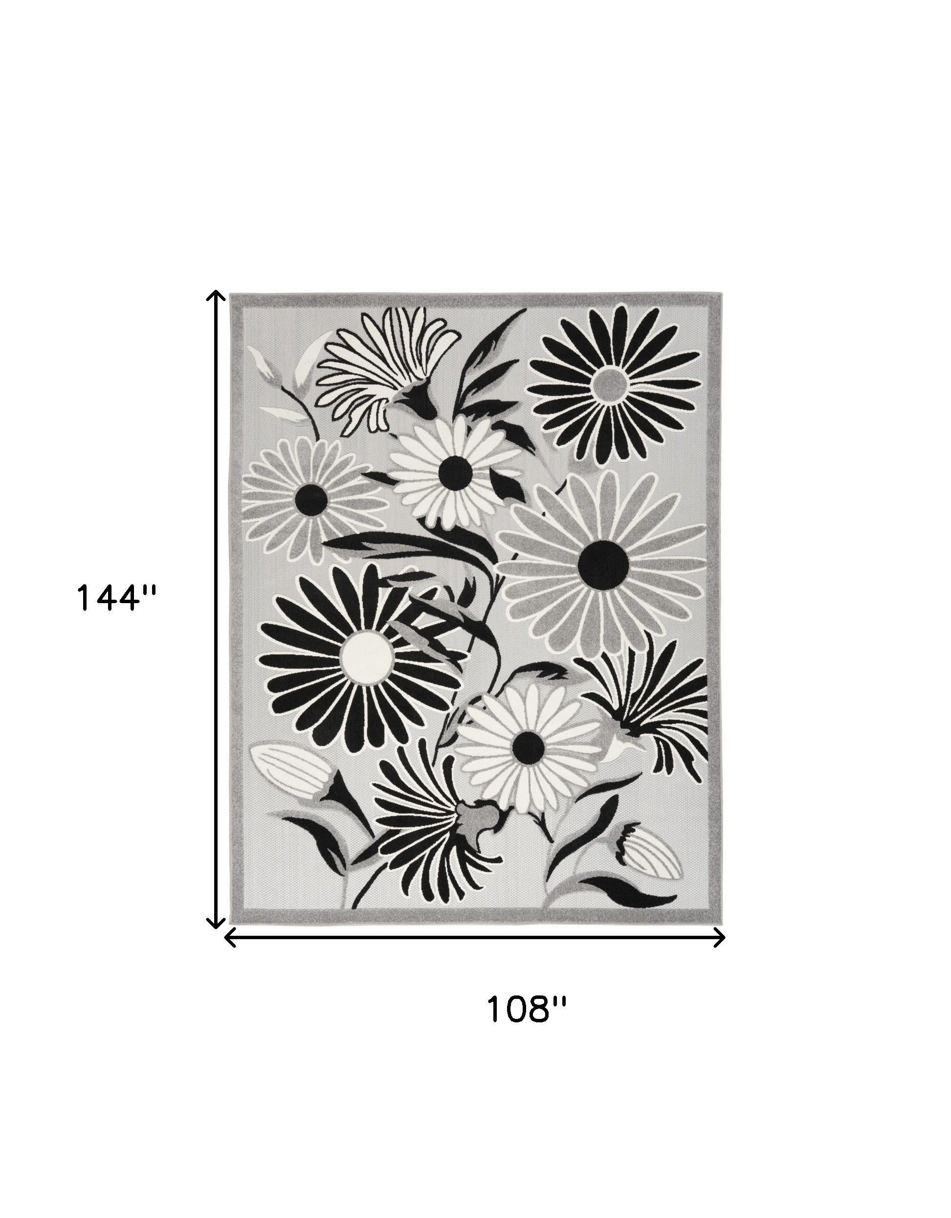 9' X 12' Black And White Floral Stain Resistant Non Skid Area Rug Homeroots Outdoor