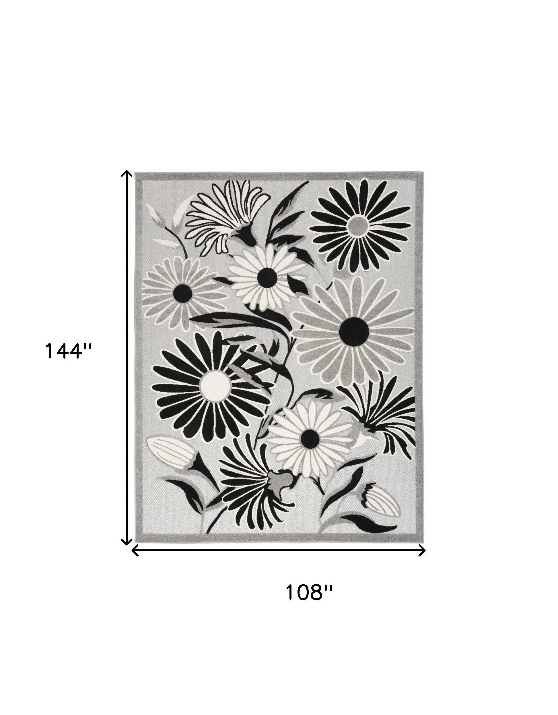 9' X 12' Black And White Floral Stain Resistant Non Skid Area Rug Homeroots Outdoor