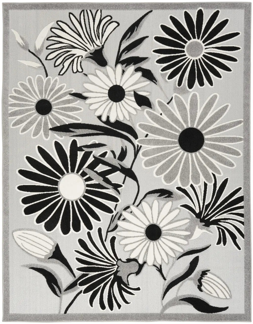 9' X 12' Black And White Floral Stain Resistant Non Skid Area Rug Homeroots Outdoor