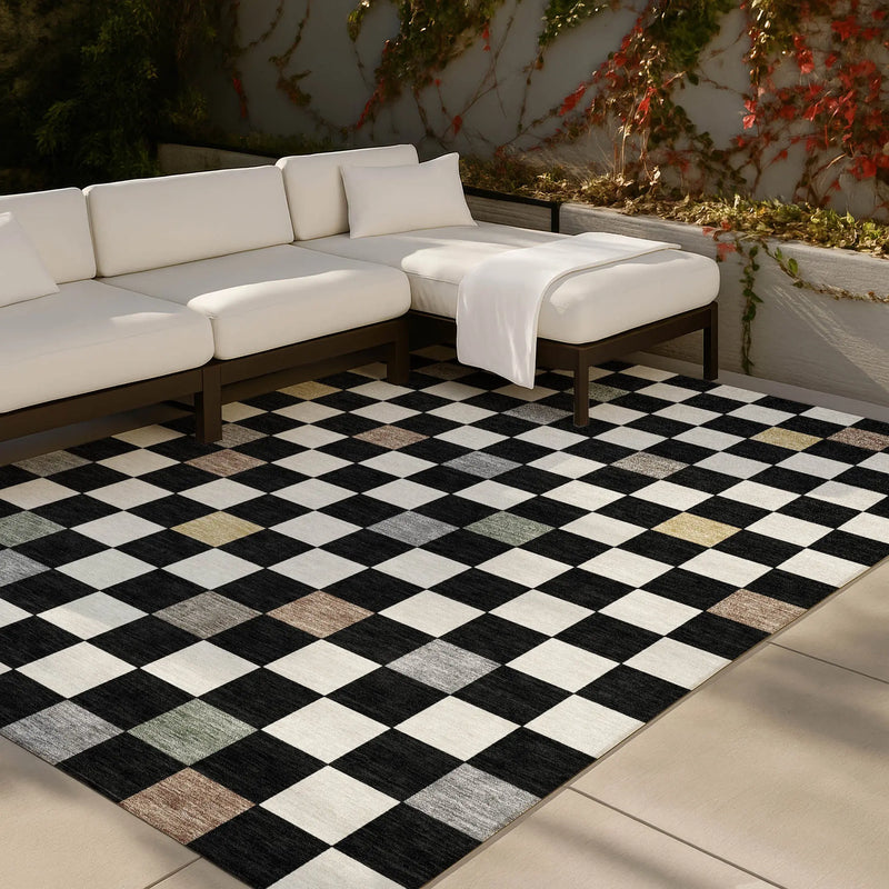 9' X 12' Black And Yellow Geometric Washable Indoor Outdoor Area Rug Homeroots Outdoor