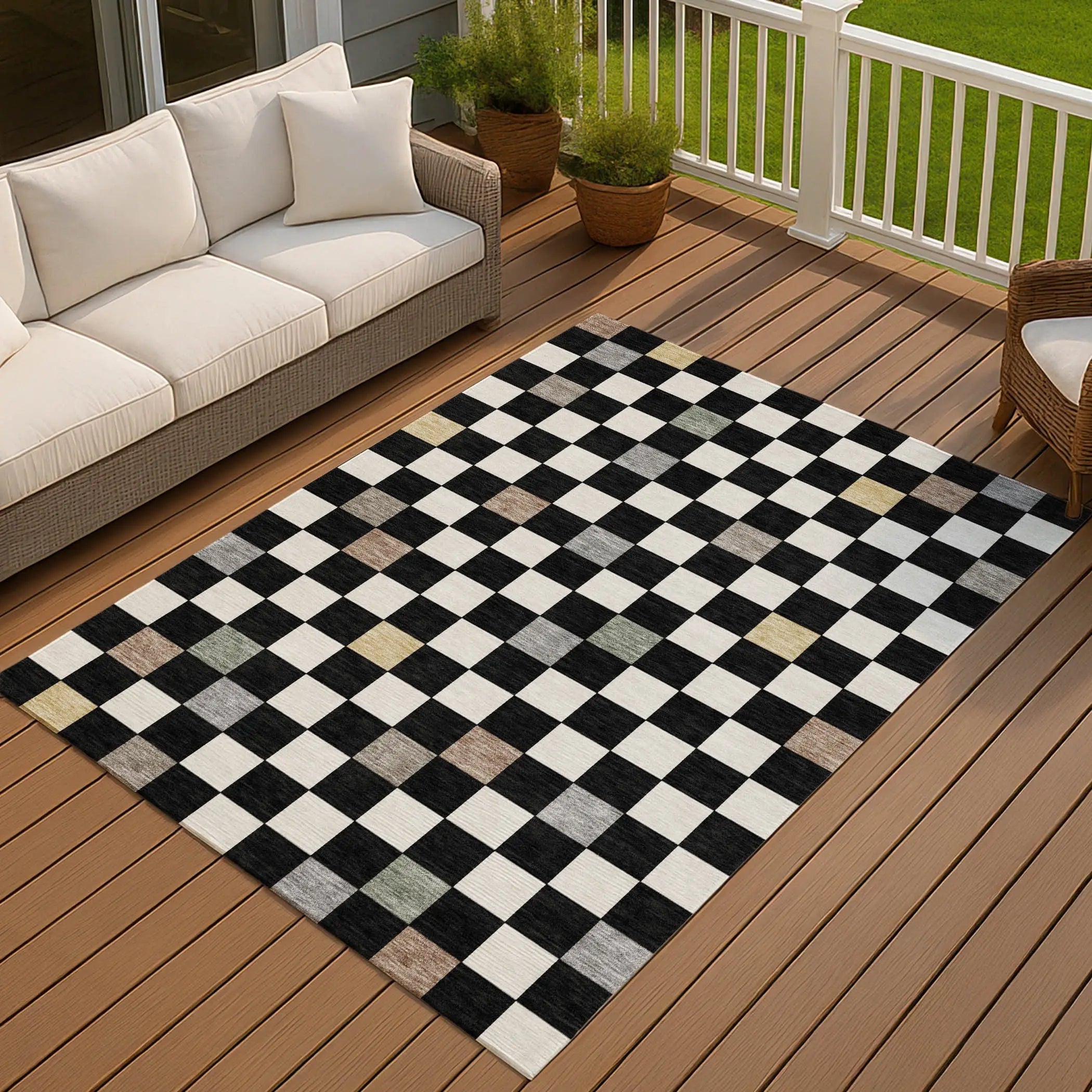 9' X 12' Black And Yellow Geometric Washable Indoor Outdoor Area Rug Homeroots Outdoor