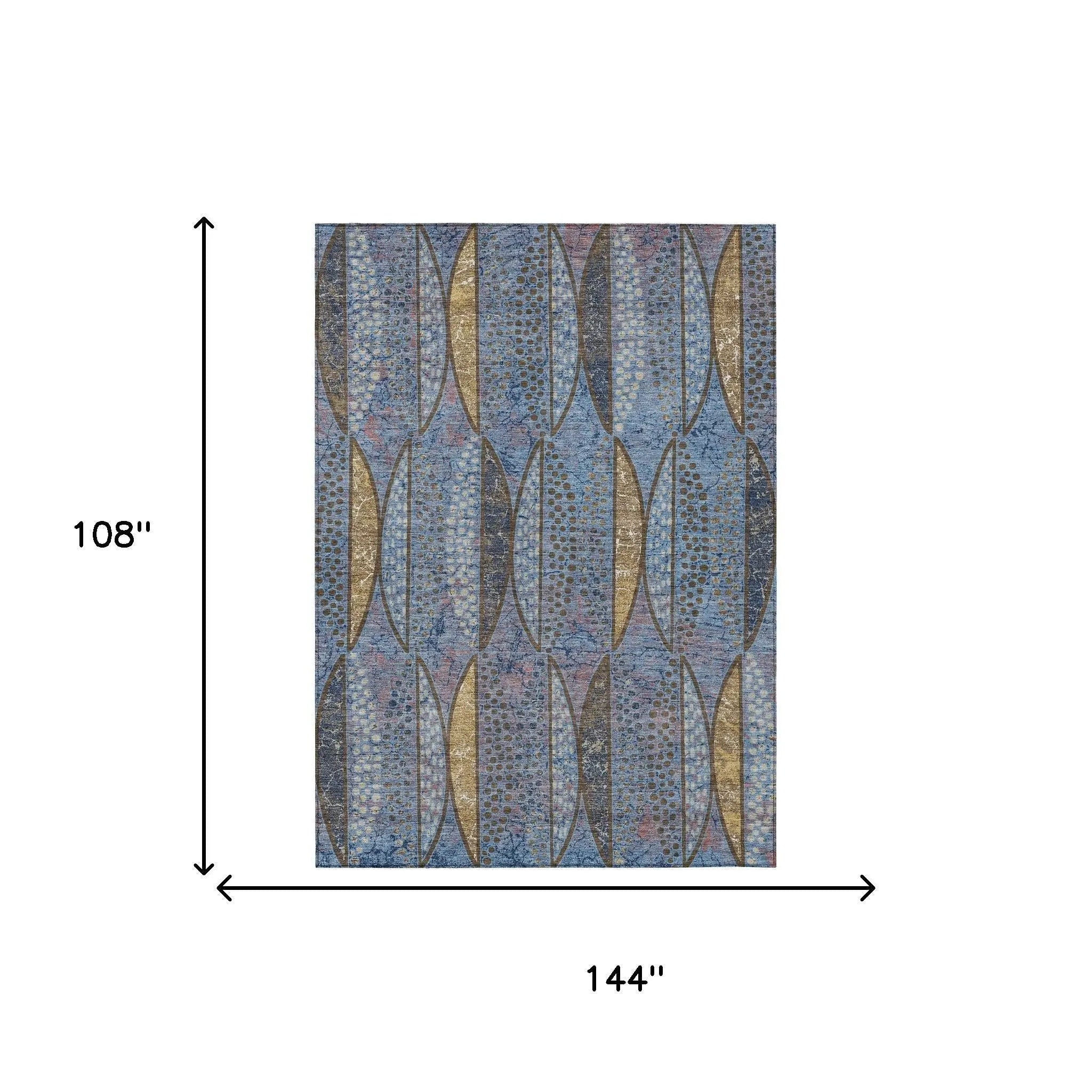 9' X 12' Blue And Brown Geometric Washable Indoor Outdoor Area Rug Homeroots Outdoor