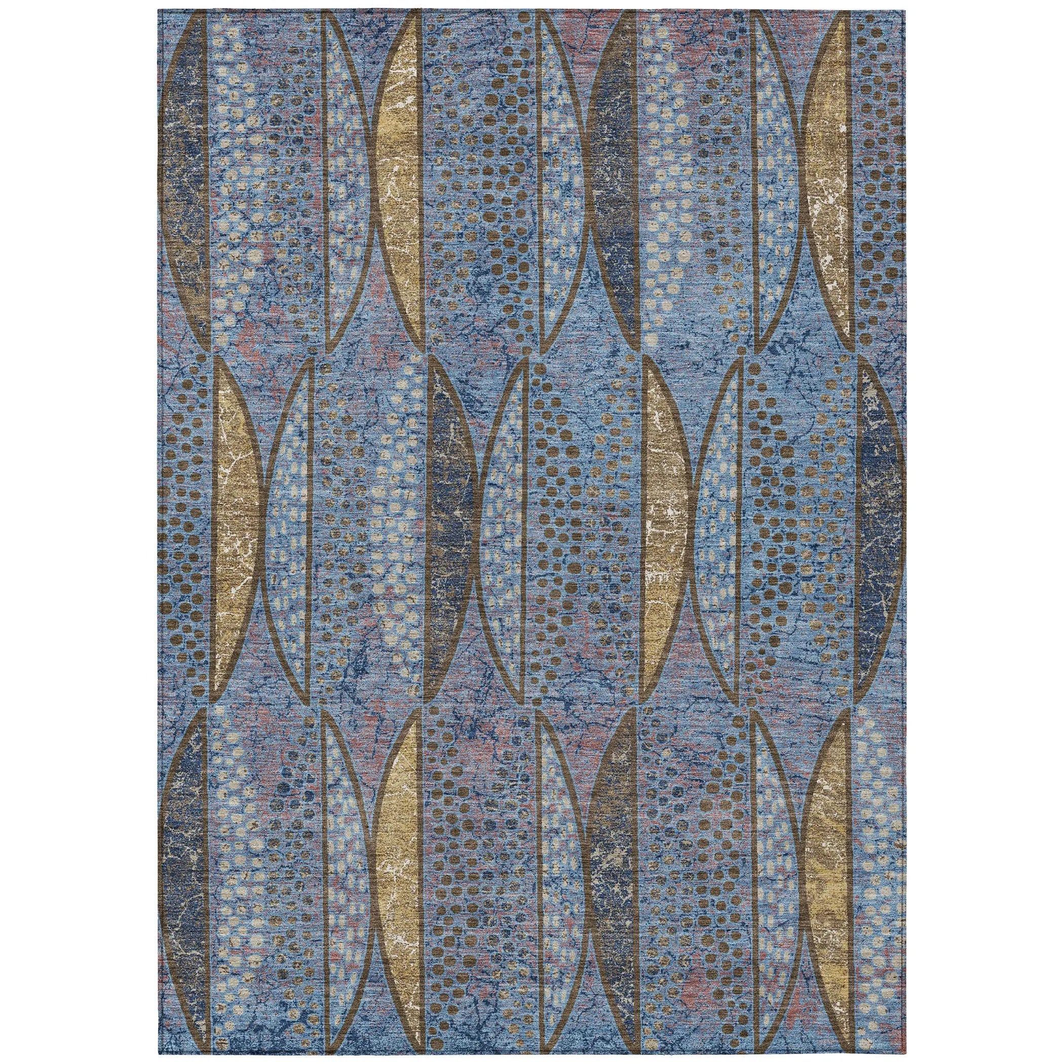 9' X 12' Blue And Brown Geometric Washable Indoor Outdoor Area Rug Homeroots Outdoor
