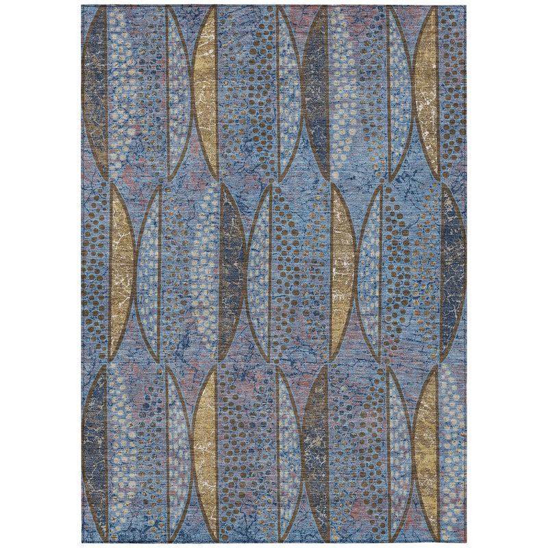 9' X 12' Blue And Brown Geometric Washable Indoor Outdoor Area Rug Homeroots Outdoor