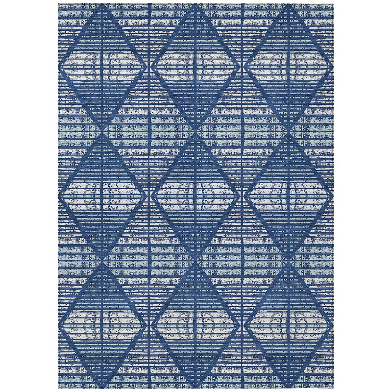 9' X 12' Blue And Charcoal Geometric Washable Indoor Outdoor Area Rug Homeroots Outdoor
