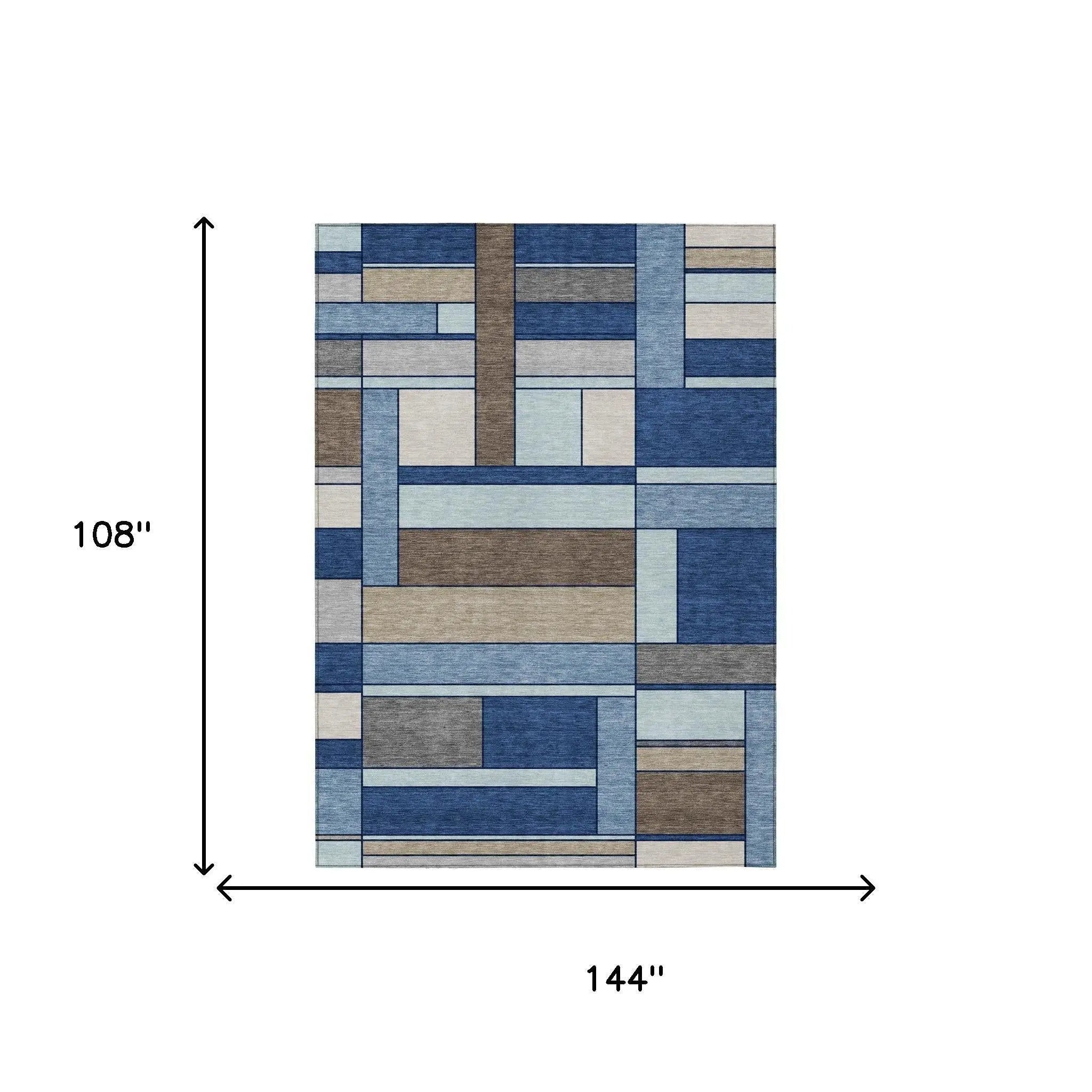 9' X 12' Blue And Chocolate Geometric Washable Indoor Outdoor Area Rug Homeroots Outdoor