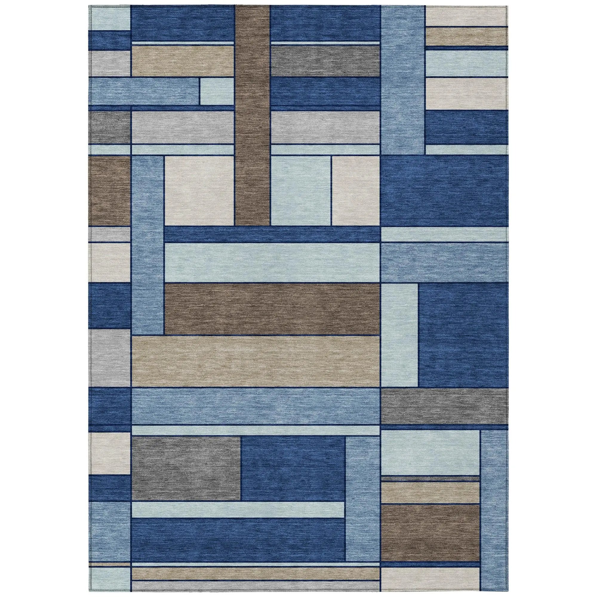 9' X 12' Blue And Chocolate Geometric Washable Indoor Outdoor Area Rug Homeroots Outdoor