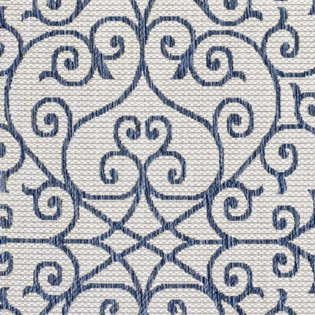 9' X 12' Blue And Cream Geometric Indoor Outdoor Area Rug Homeroots Outdoor