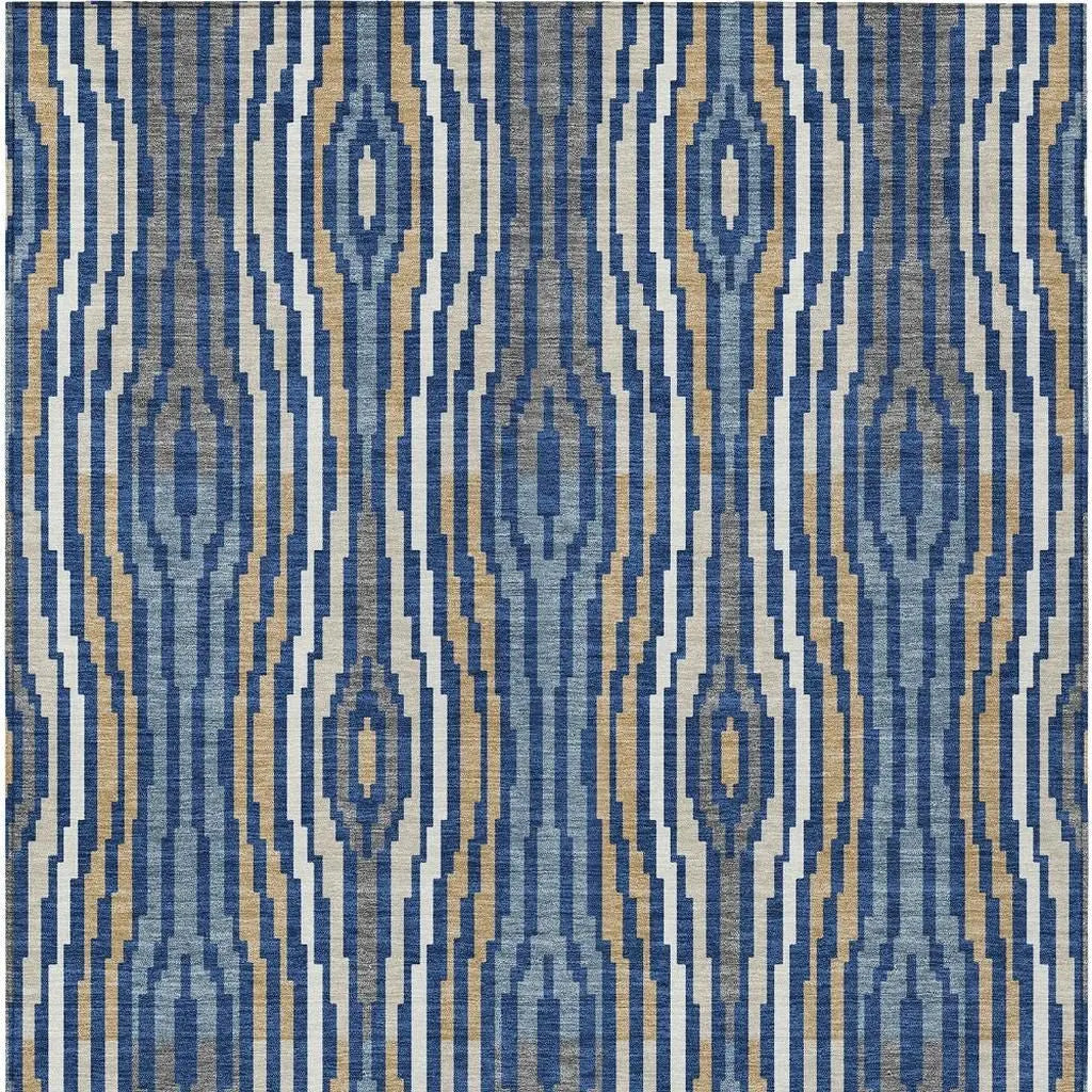 9' X 12' Blue And Denim Blue Abstract Washable Indoor Outdoor Area Rug Homeroots Outdoor