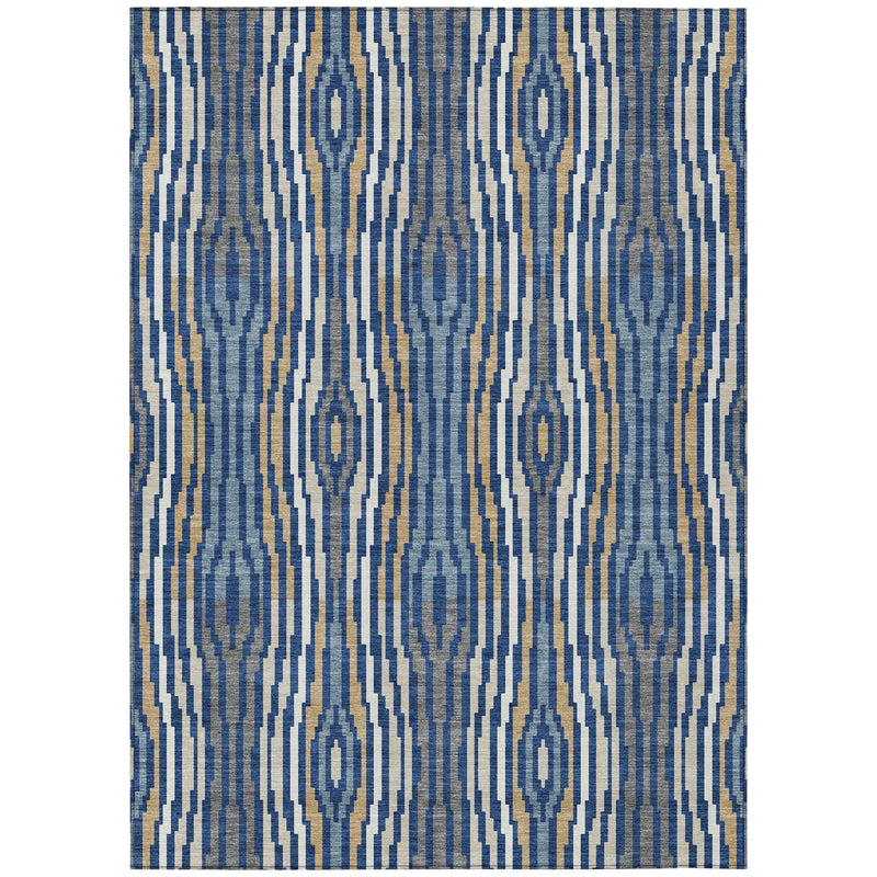 9' X 12' Blue And Denim Blue Abstract Washable Indoor Outdoor Area Rug Homeroots Outdoor