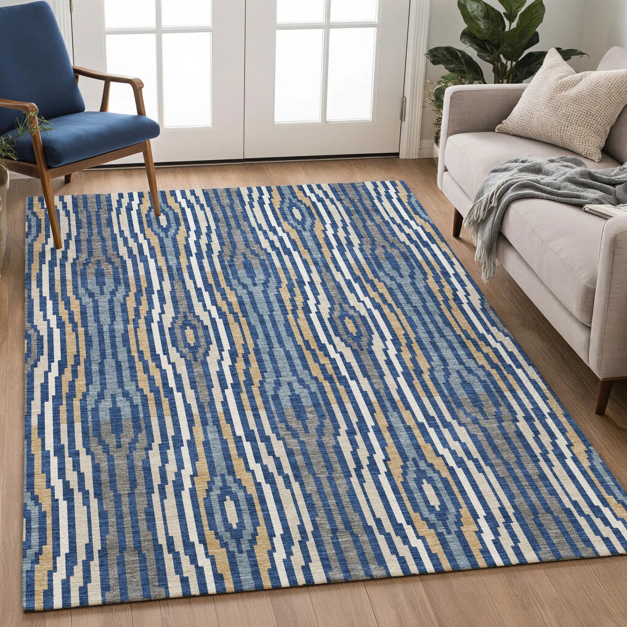 9' X 12' Blue And Denim Blue Abstract Washable Indoor Outdoor Area Rug Homeroots Outdoor