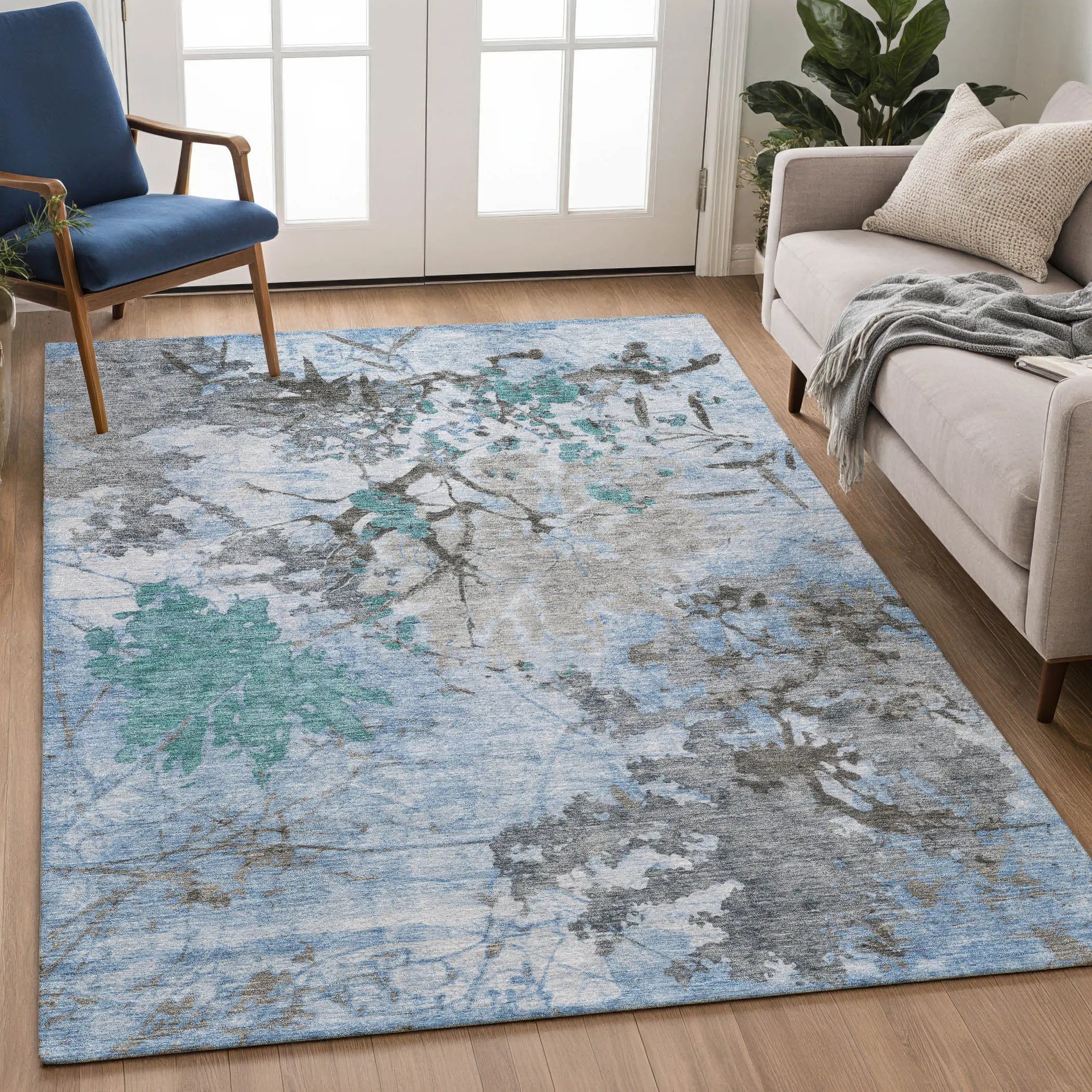 9' X 12' Blue And Gray Abstract Washable Indoor Outdoor Area Rug Homeroots Outdoor