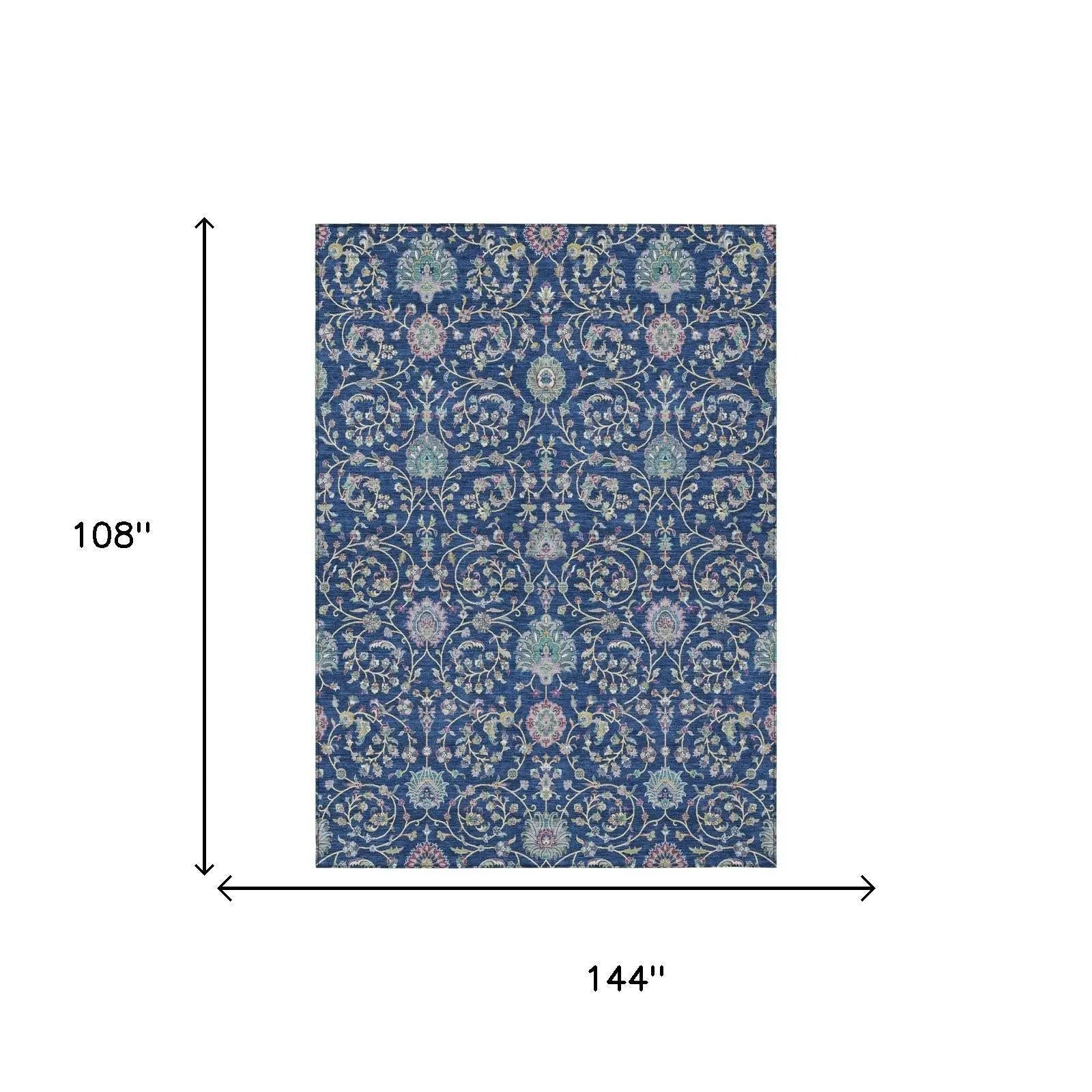 9' X 12' Blue And Gray Floral Washable Indoor Outdoor Area Rug Homeroots Outdoor