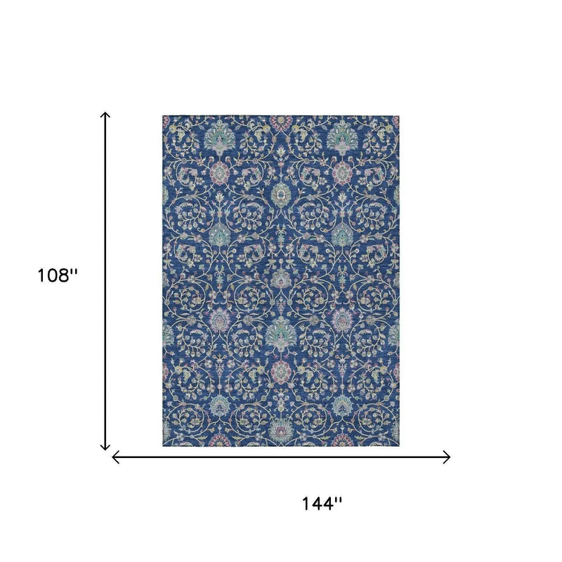 9' X 12' Blue And Gray Floral Washable Indoor Outdoor Area Rug Homeroots Outdoor