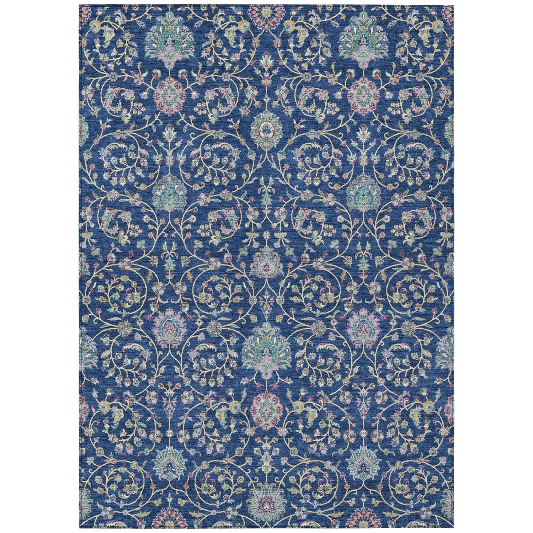 9' X 12' Blue And Gray Floral Washable Indoor Outdoor Area Rug Homeroots Outdoor