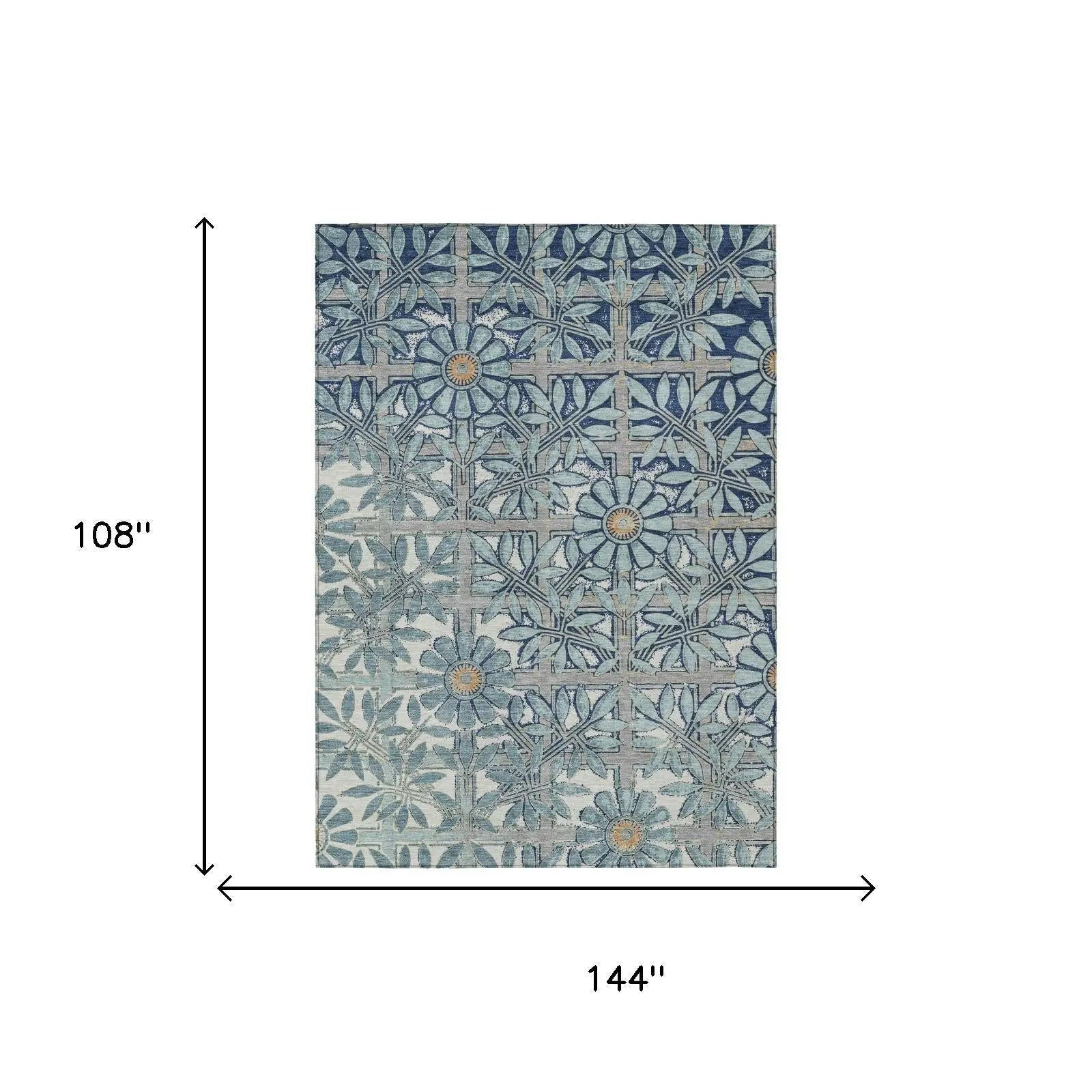 9' X 12' Blue And Gray Floral Washable Indoor Outdoor Area Rug Homeroots Outdoor
