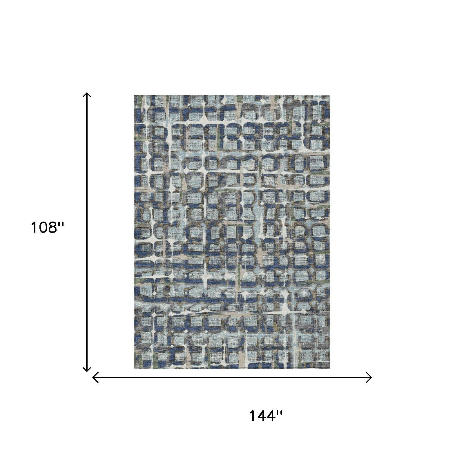 9' X 12' Blue And Gray Geometric Washable Indoor Outdoor Area Rug Homeroots Outdoor