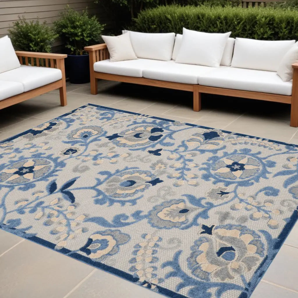 9' X 12' Blue And Gray Indoor Outdoor Area Rug - GreatEagleInc