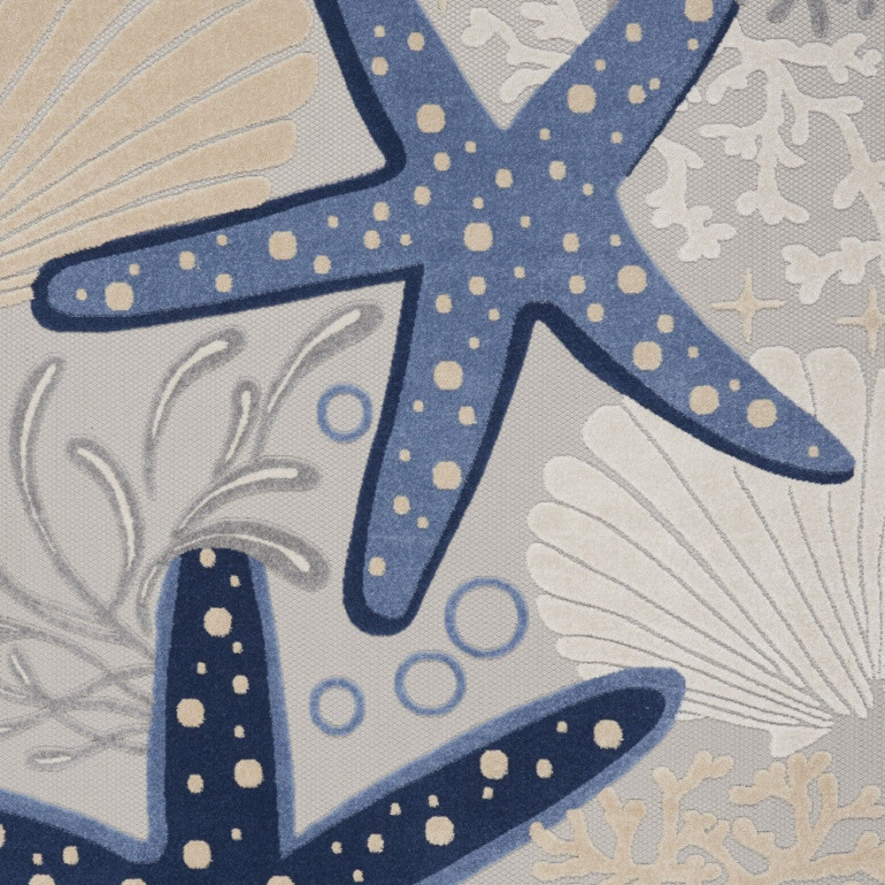 9' X 12' Blue And Gray Starfish Indoor Outdoor Area Rug - GreatEagleInc