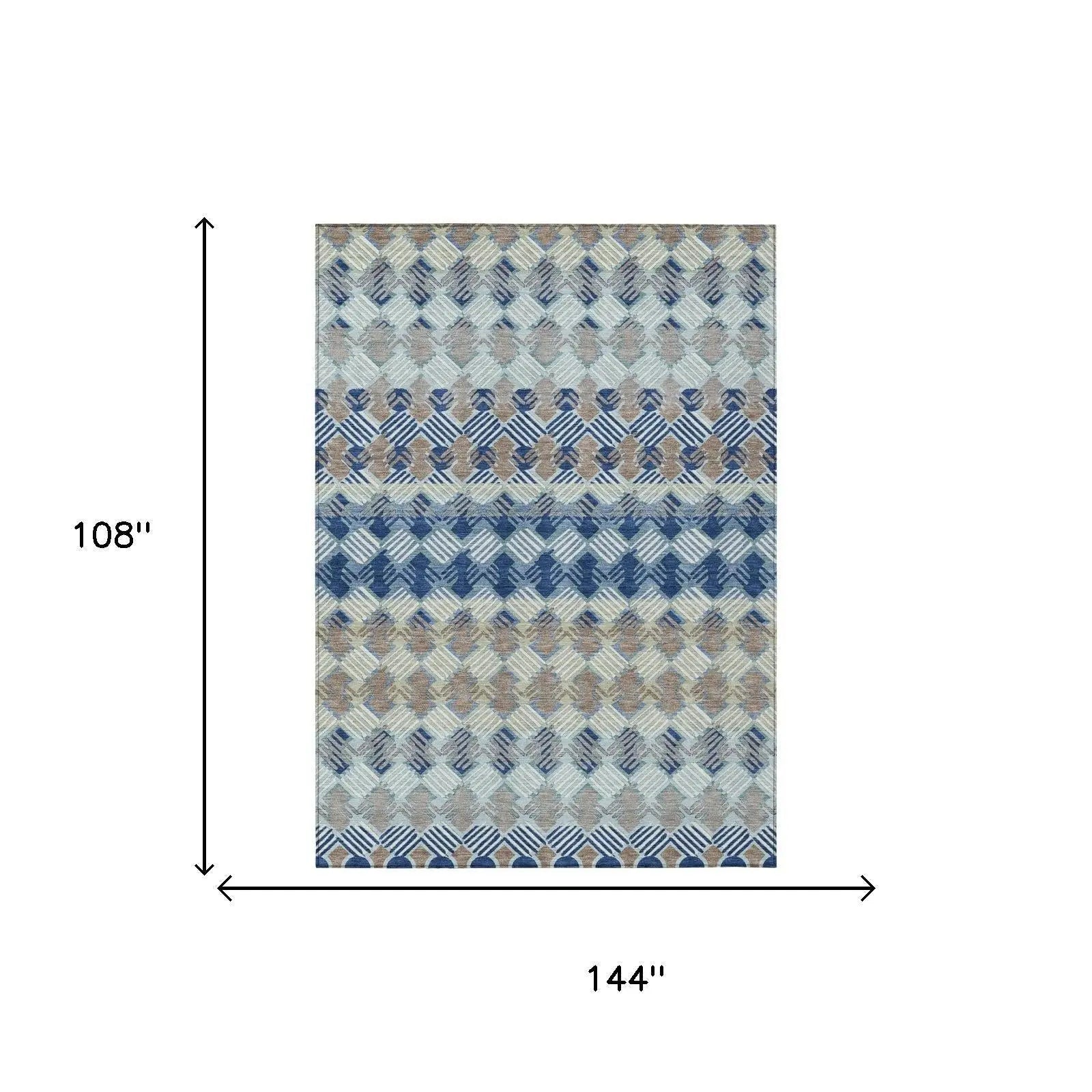 9' X 12' Blue And Gray Striped Washable Indoor Outdoor Area Rug Homeroots Outdoor
