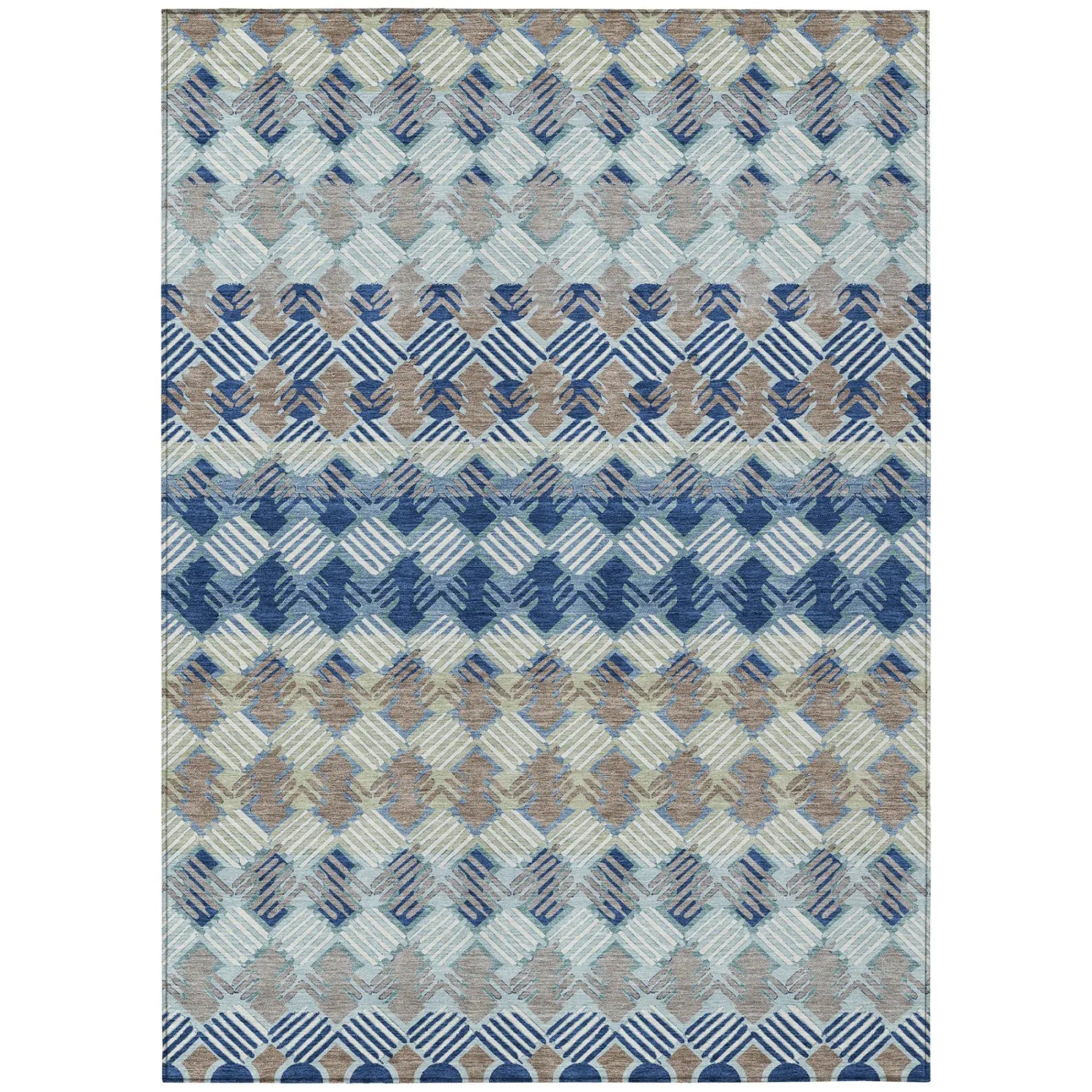 9' X 12' Blue And Gray Striped Washable Indoor Outdoor Area Rug Homeroots Outdoor