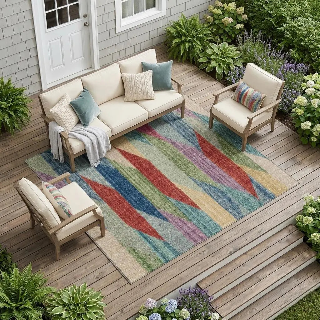 9' X 12' Blue And Gray Striped Washable Indoor Outdoor Area Rug Homeroots Outdoor