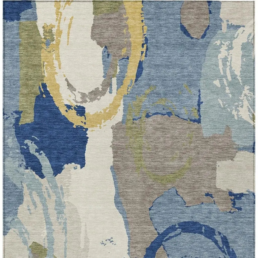 9' X 12' Blue And Green Abstract Washable Indoor Outdoor Area Rug Homeroots Outdoor