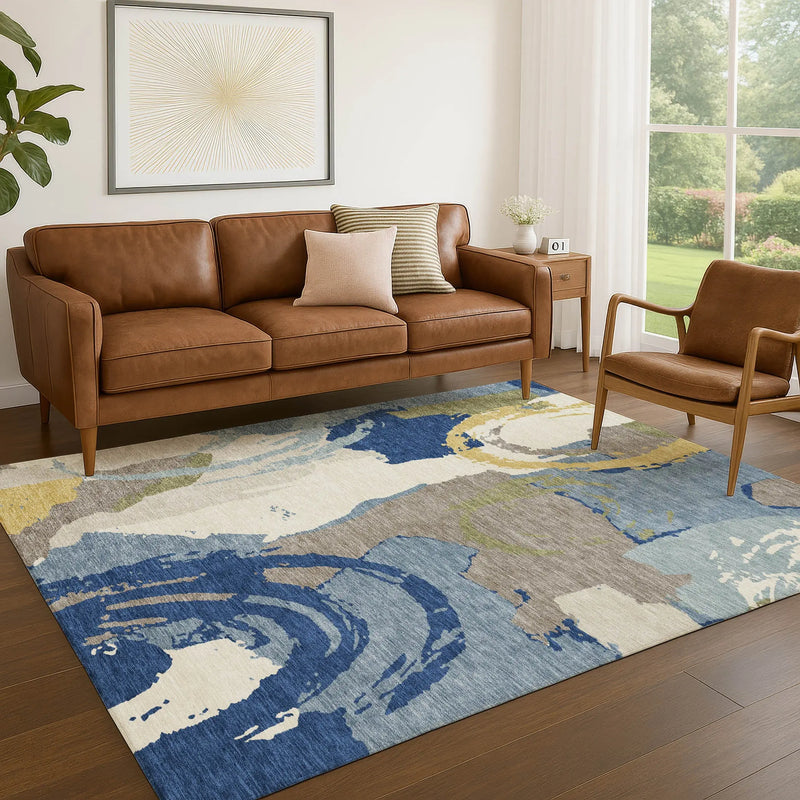 9' X 12' Blue And Green Abstract Washable Indoor Outdoor Area Rug Homeroots Outdoor