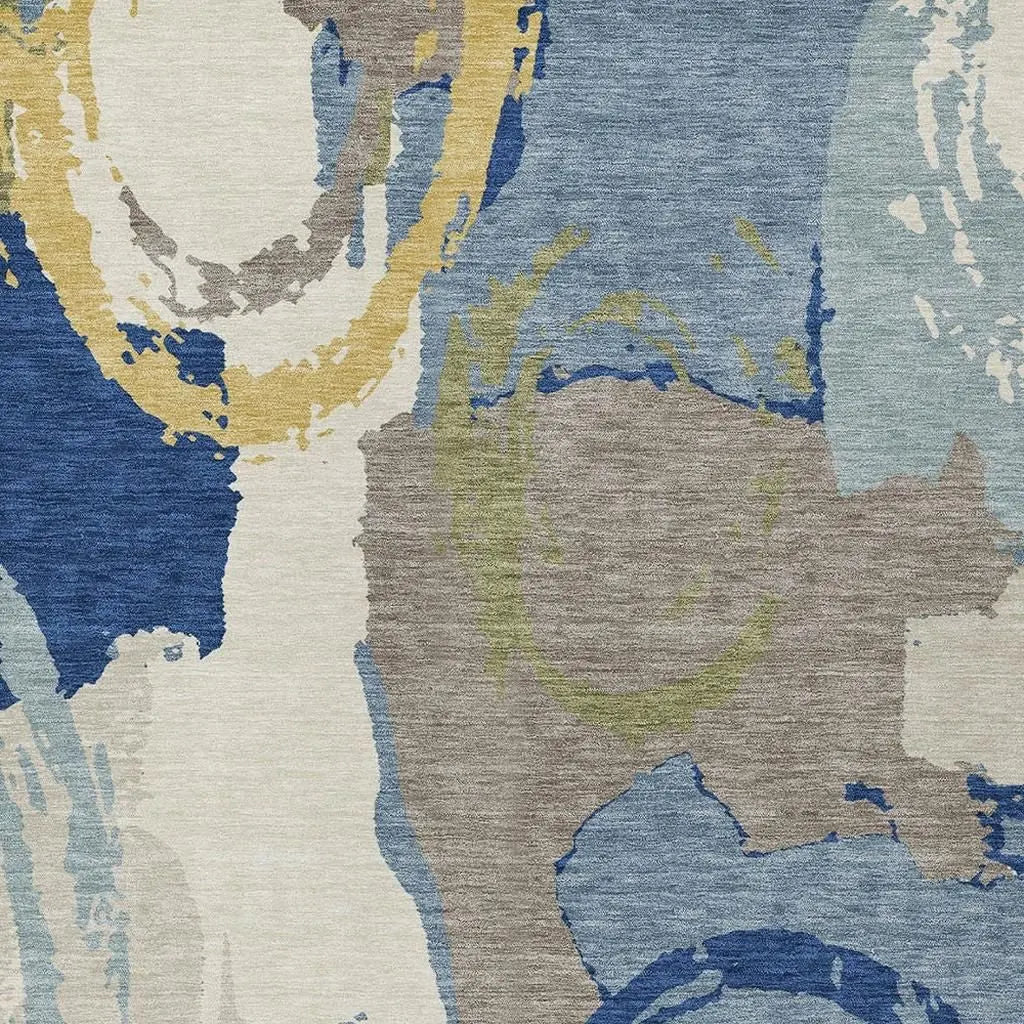 9' X 12' Blue And Green Abstract Washable Indoor Outdoor Area Rug Homeroots Outdoor