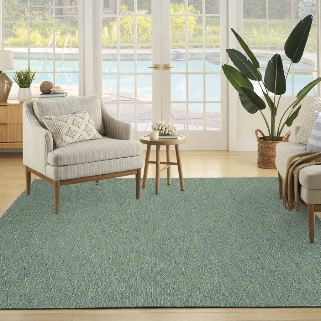 9' X 12' Blue And Green Geometric Indoor Outdoor Area Rug Homeroots Outdoor
