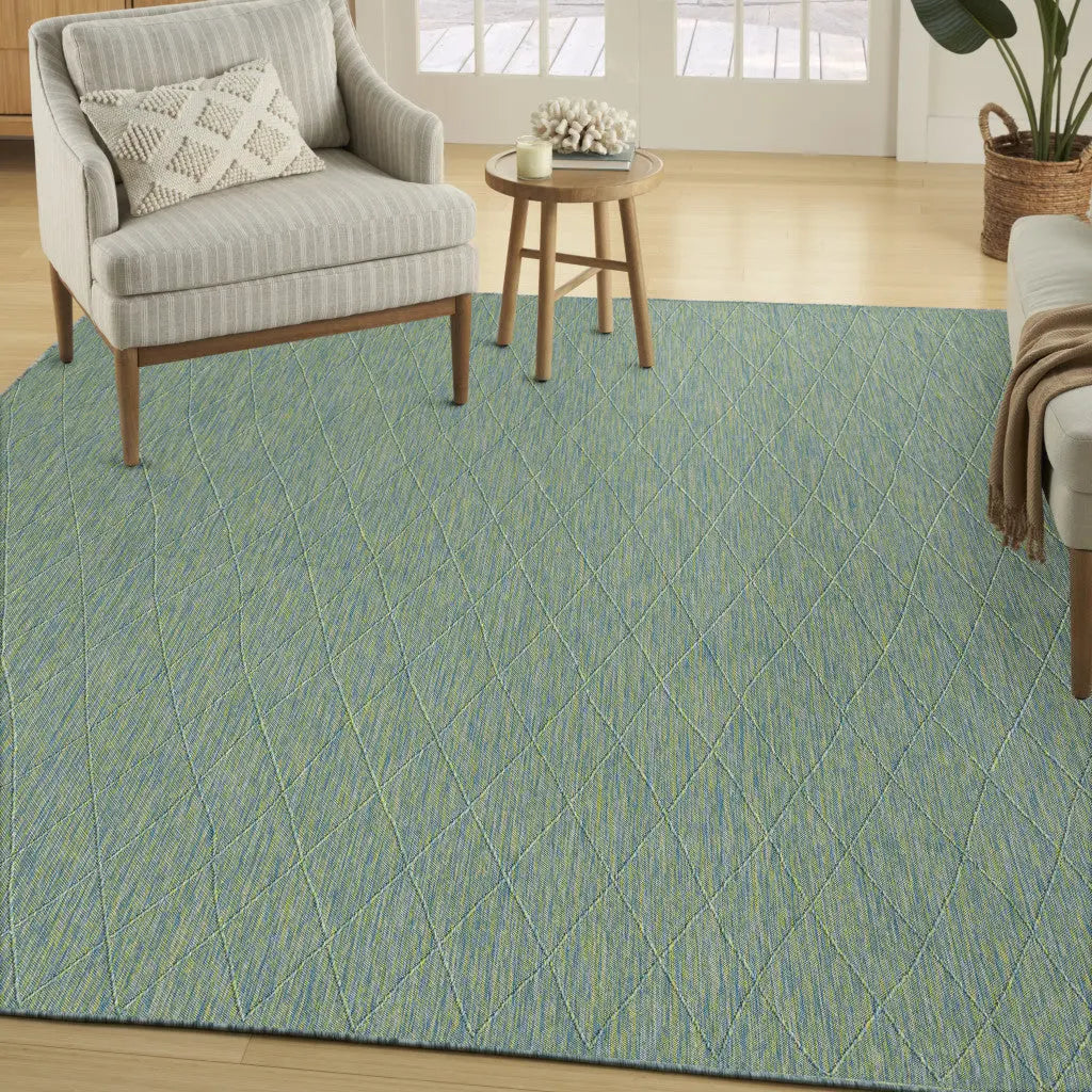 9' X 12' Blue And Green Geometric Indoor Outdoor Area Rug Homeroots Outdoor