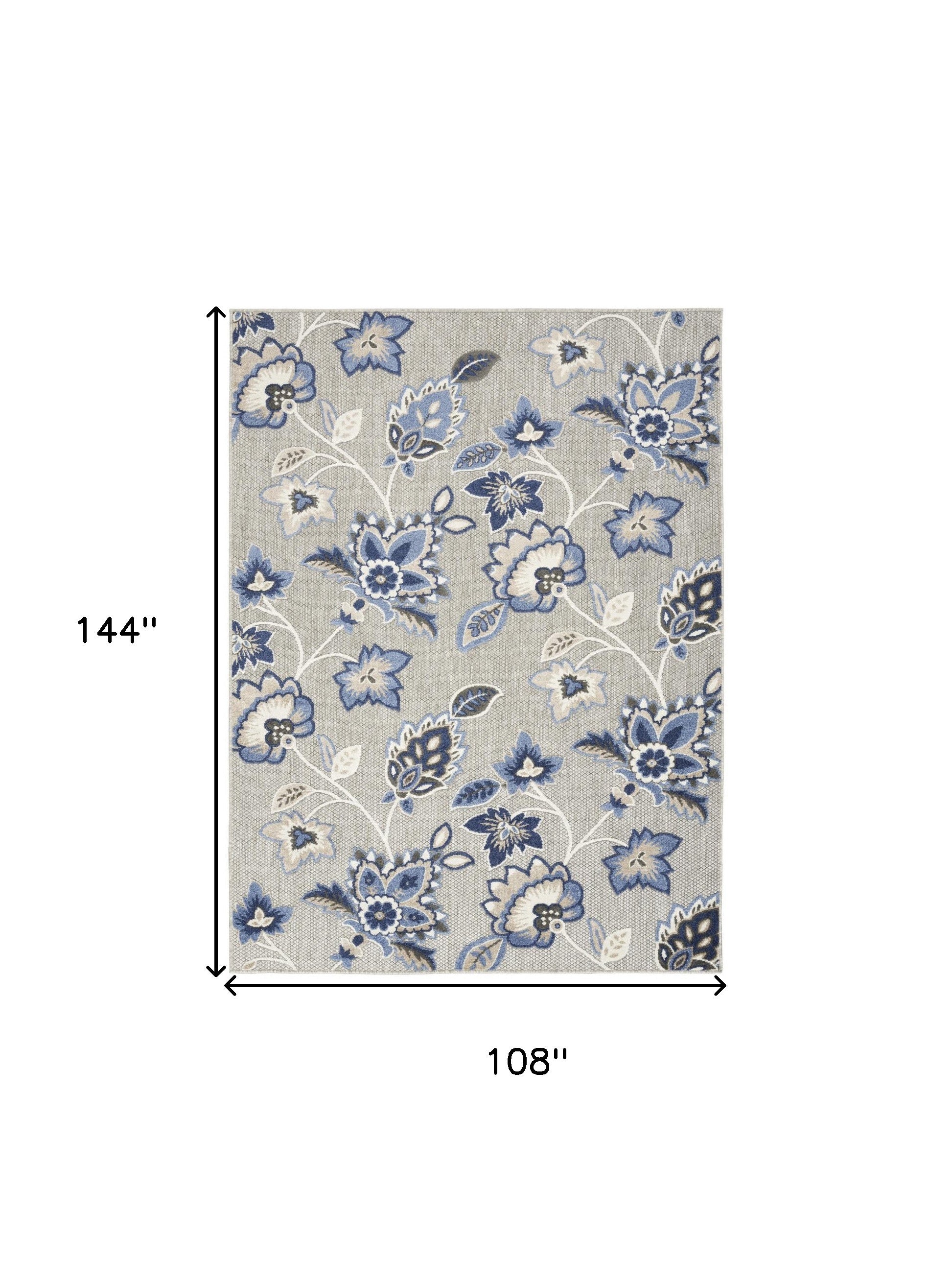 9' X 12' Blue And Grey Floral Stain Resistant Non Skid Area Rug Homeroots Outdoor