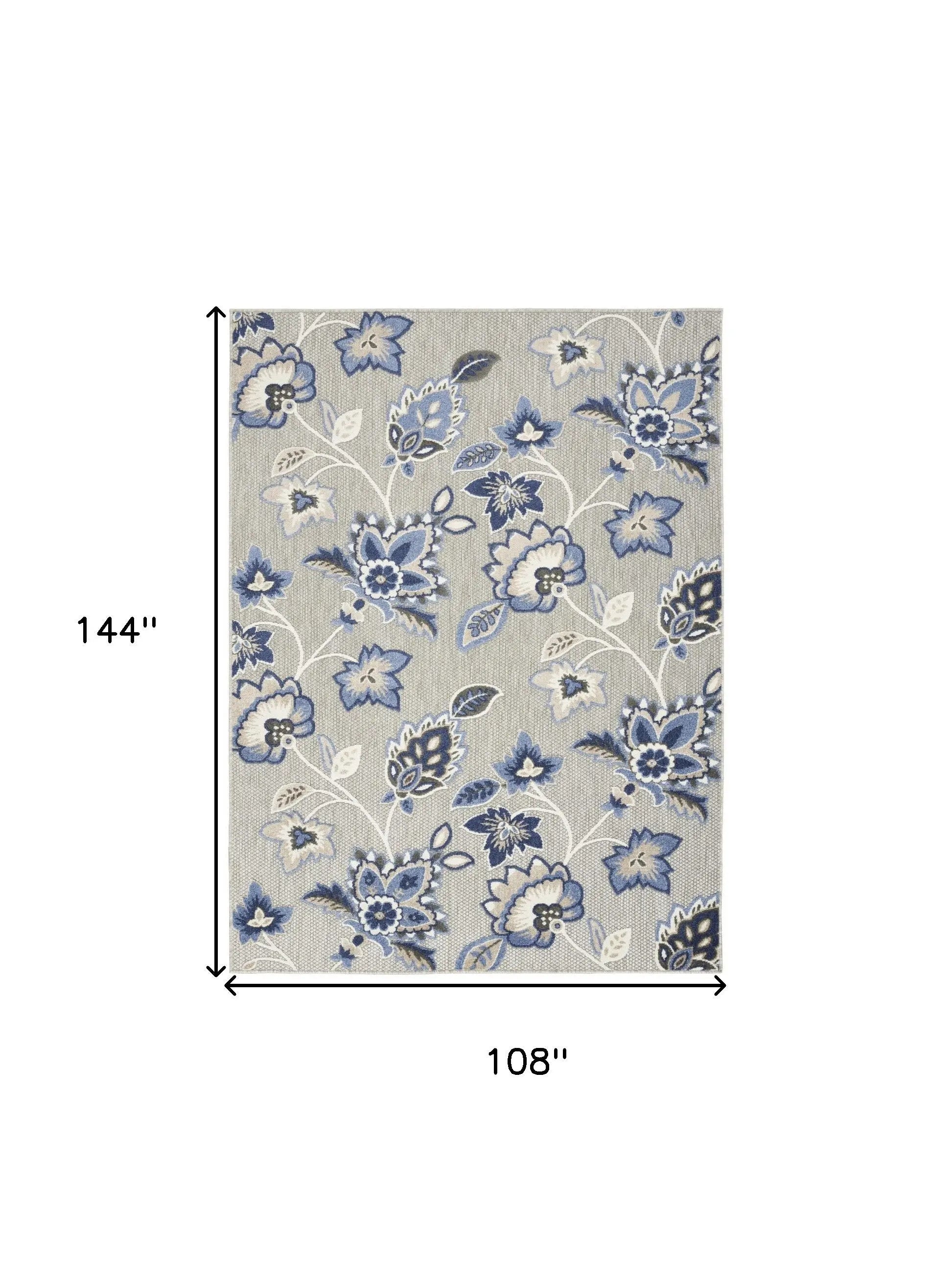 9' X 12' Blue And Grey Floral Stain Resistant Non Skid Area Rug Homeroots Outdoor