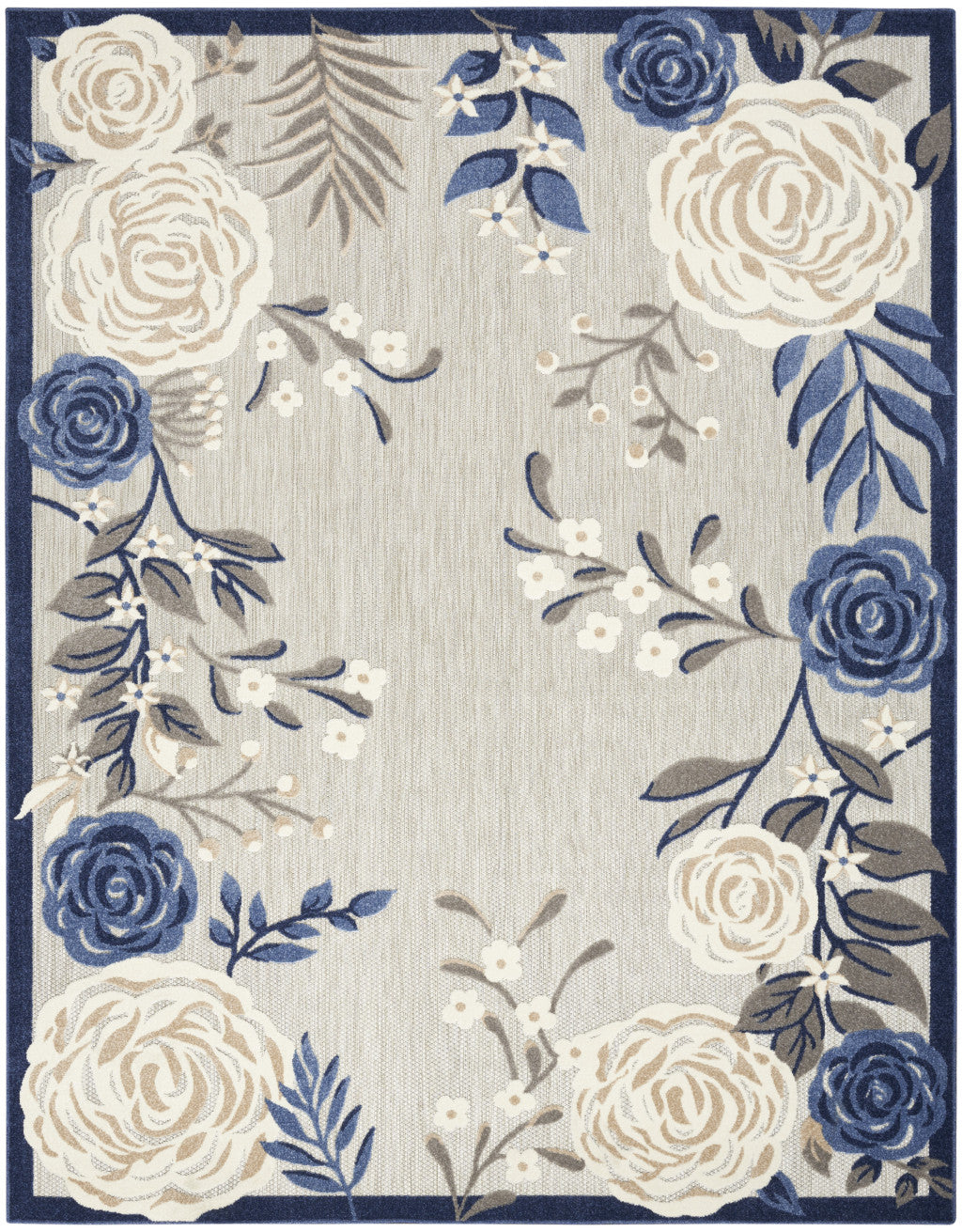 9' X 12' Blue And Grey Floral Stain Resistant Non Skid Area Rug Homeroots Outdoor