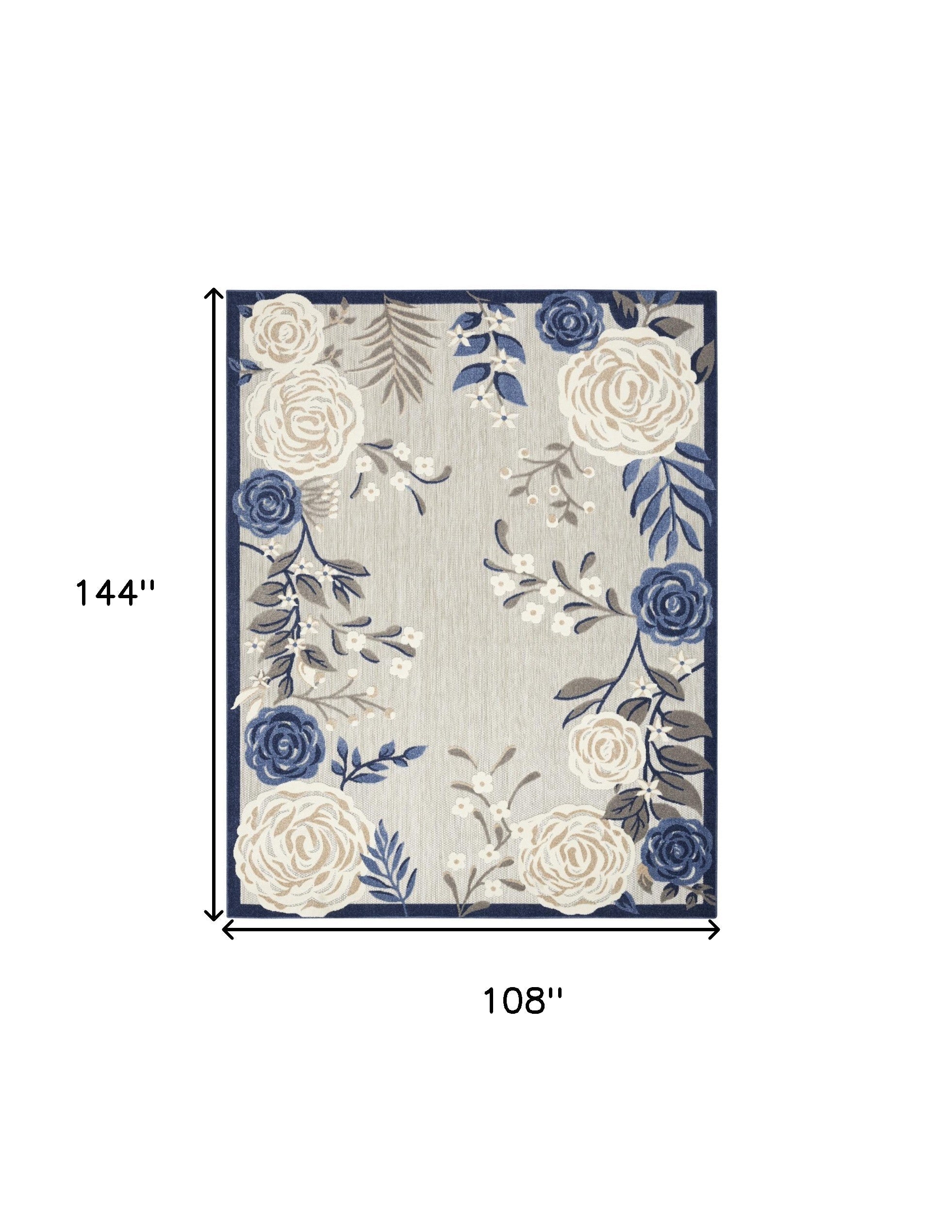 9' X 12' Blue And Grey Floral Stain Resistant Non Skid Area Rug Homeroots Outdoor