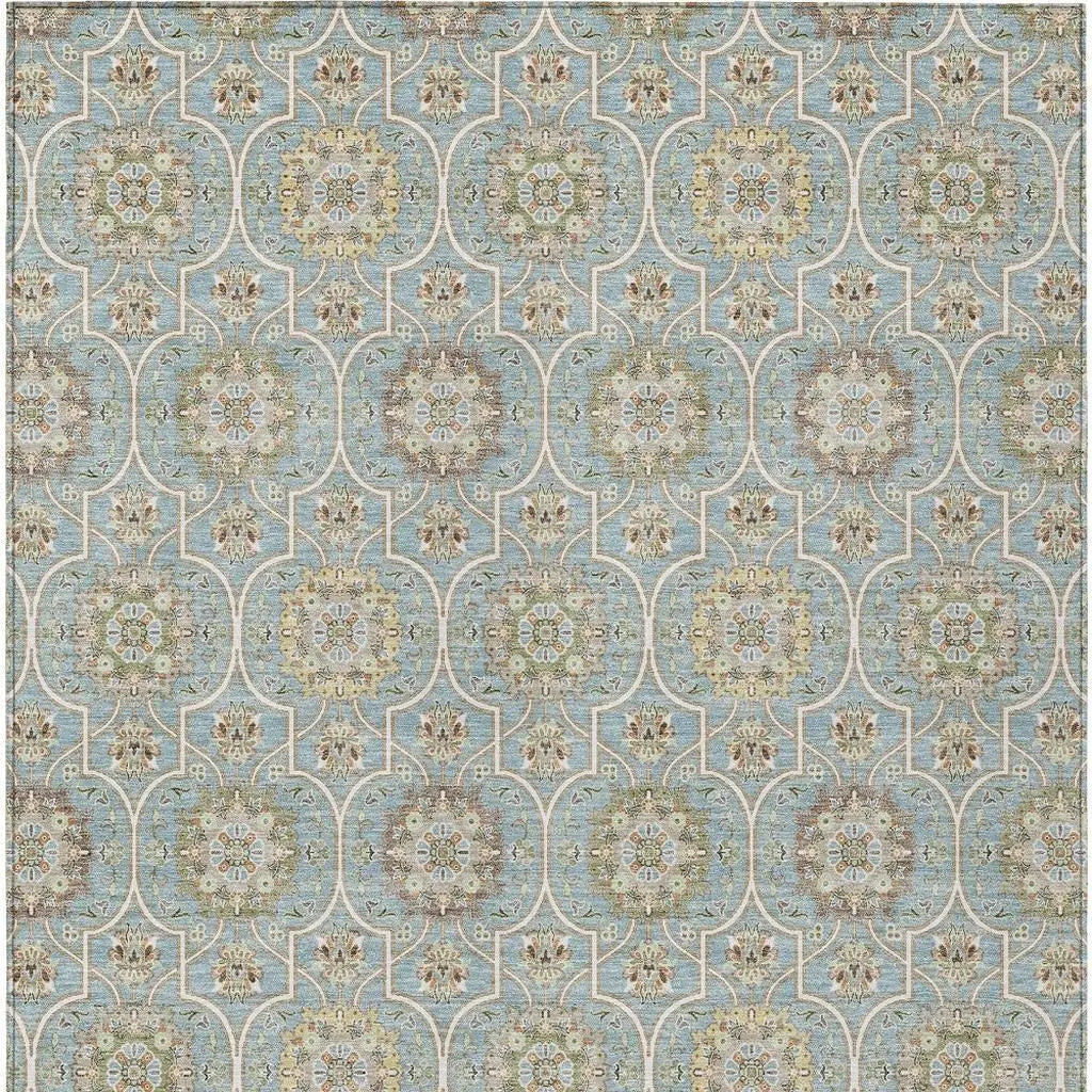 9' X 12' Blue And Ivory Floral Medallion Washable Indoor Outdoor Area Rug Homeroots Outdoor