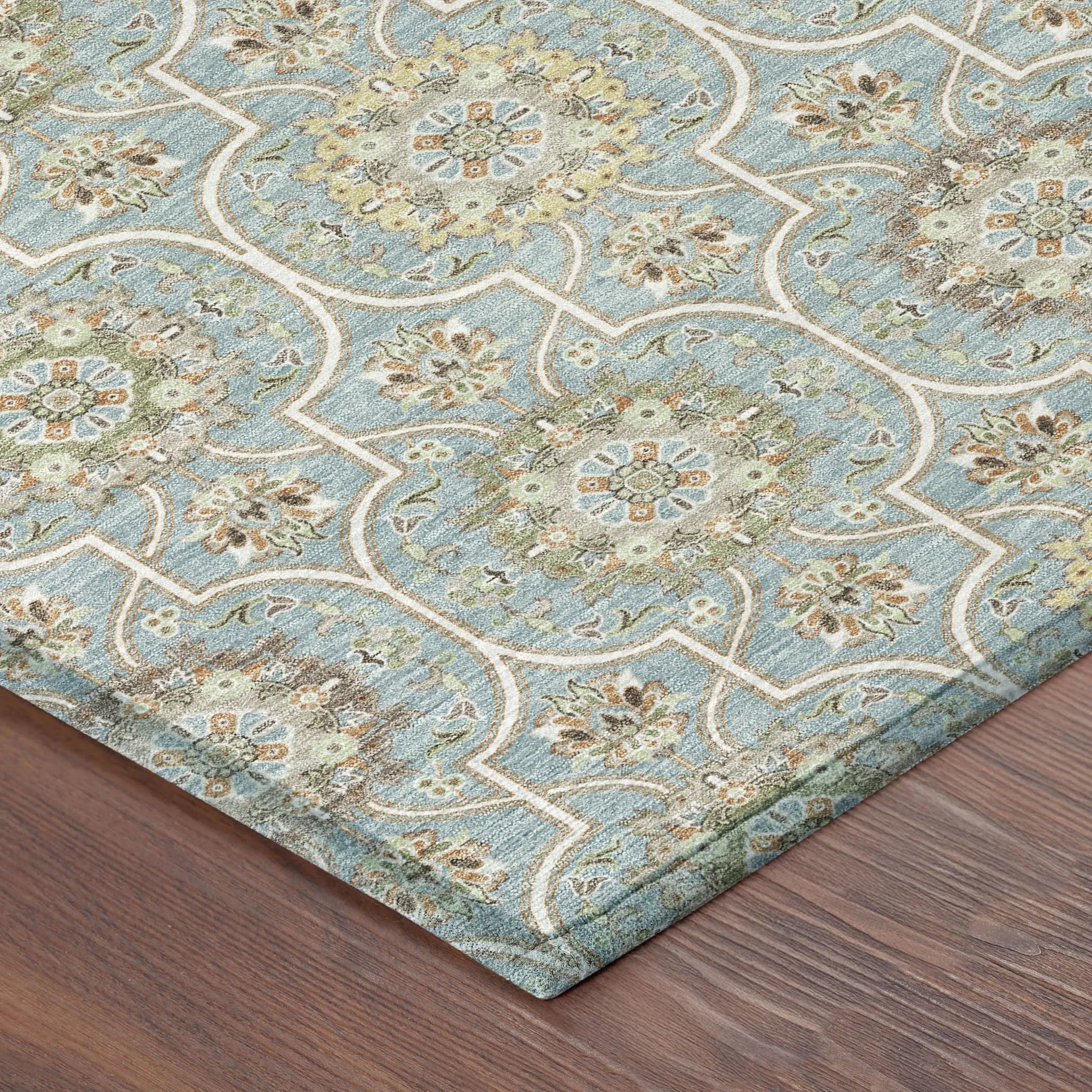 9' X 12' Blue And Ivory Floral Medallion Washable Indoor Outdoor Area Rug Homeroots Outdoor