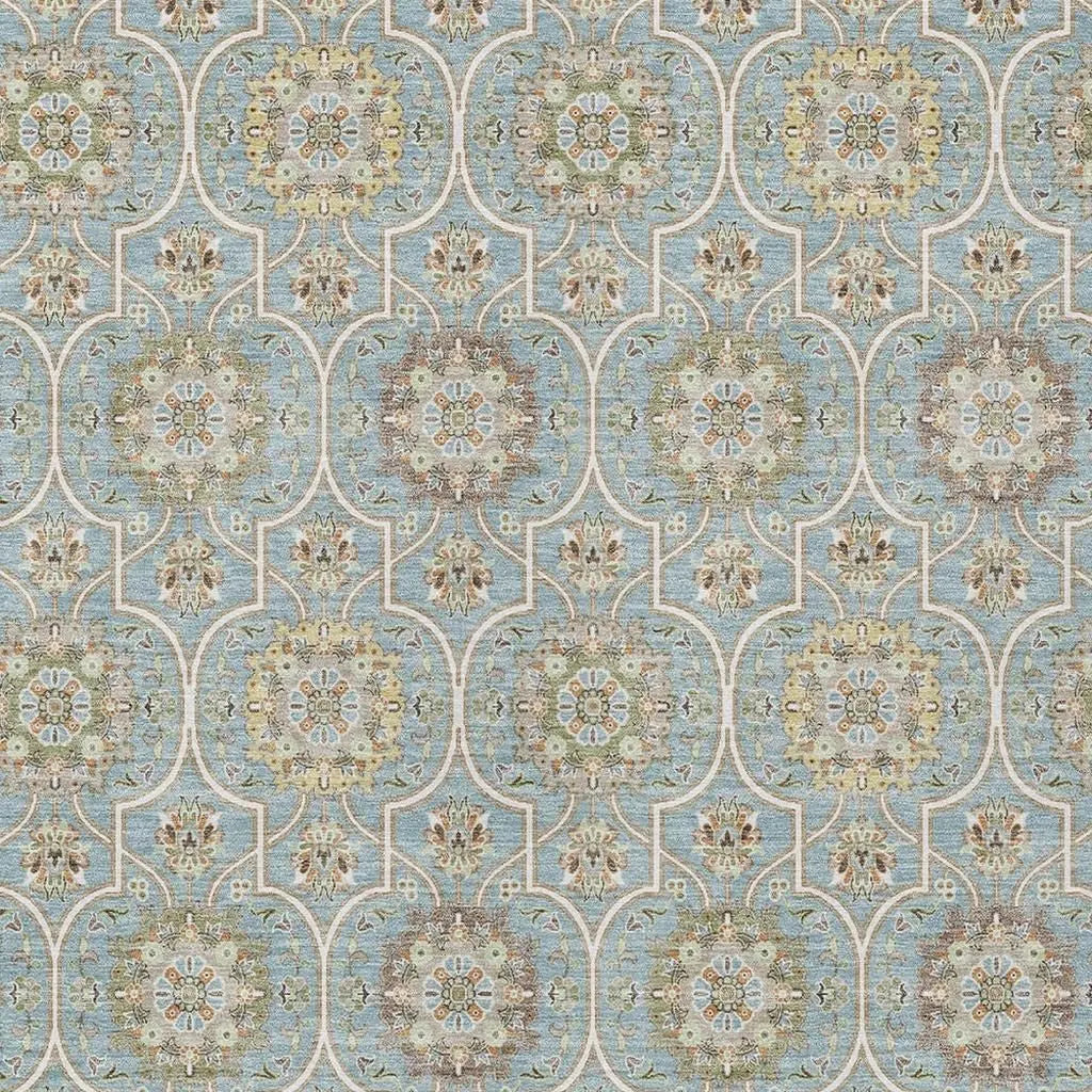 9' X 12' Blue And Ivory Floral Medallion Washable Indoor Outdoor Area Rug Homeroots Outdoor