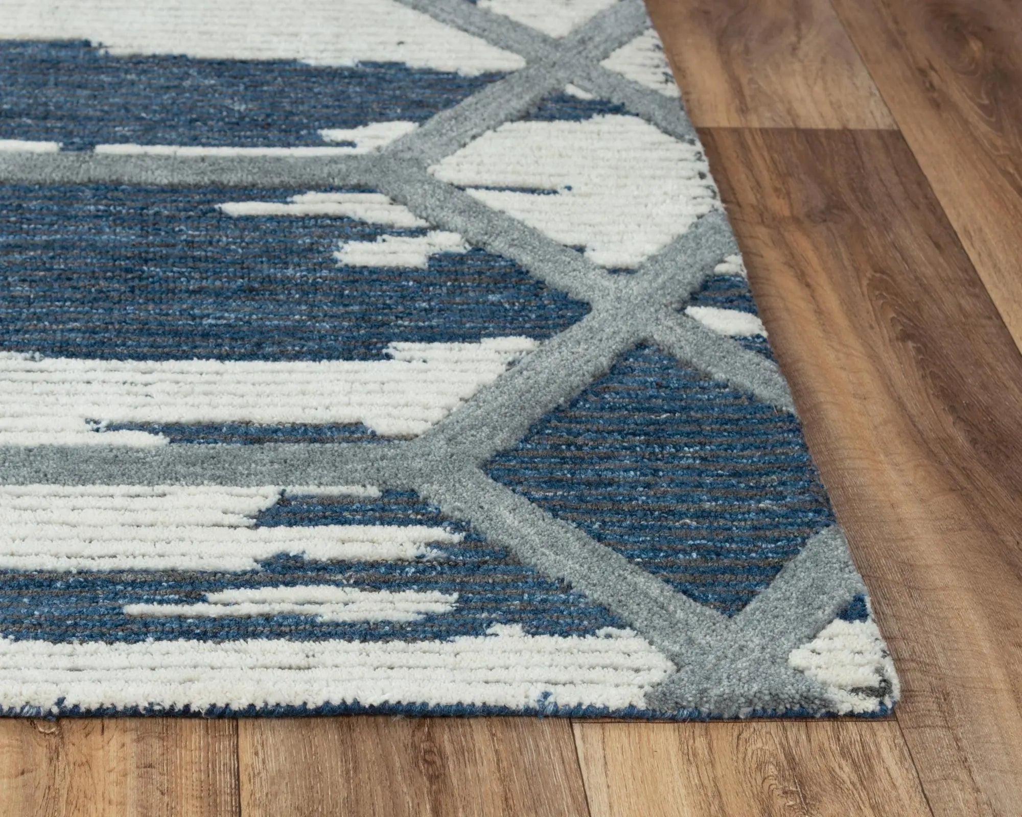 9' X 12' Blue And Ivory Geometric Hand Tufted Area Rug Homeroots Home Decor