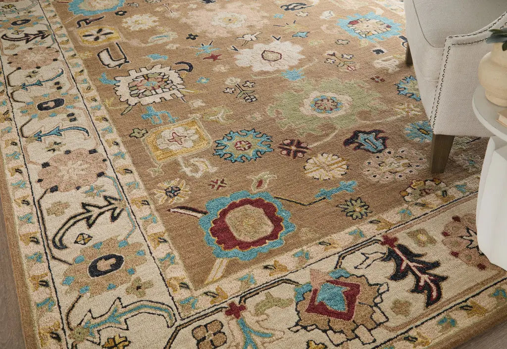 9' X 12' Blue And Ivory Wool Floral Hand Tufted Area Rug Homeroots Home Decor