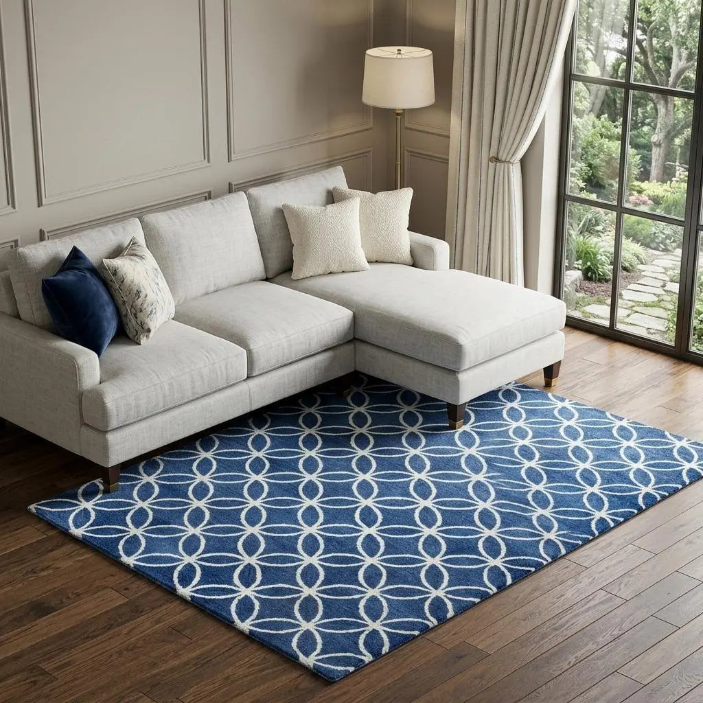 9' X 12' Blue And Ivory Wool Geometric Hand Tufted Area Rug Homeroots Home Decor