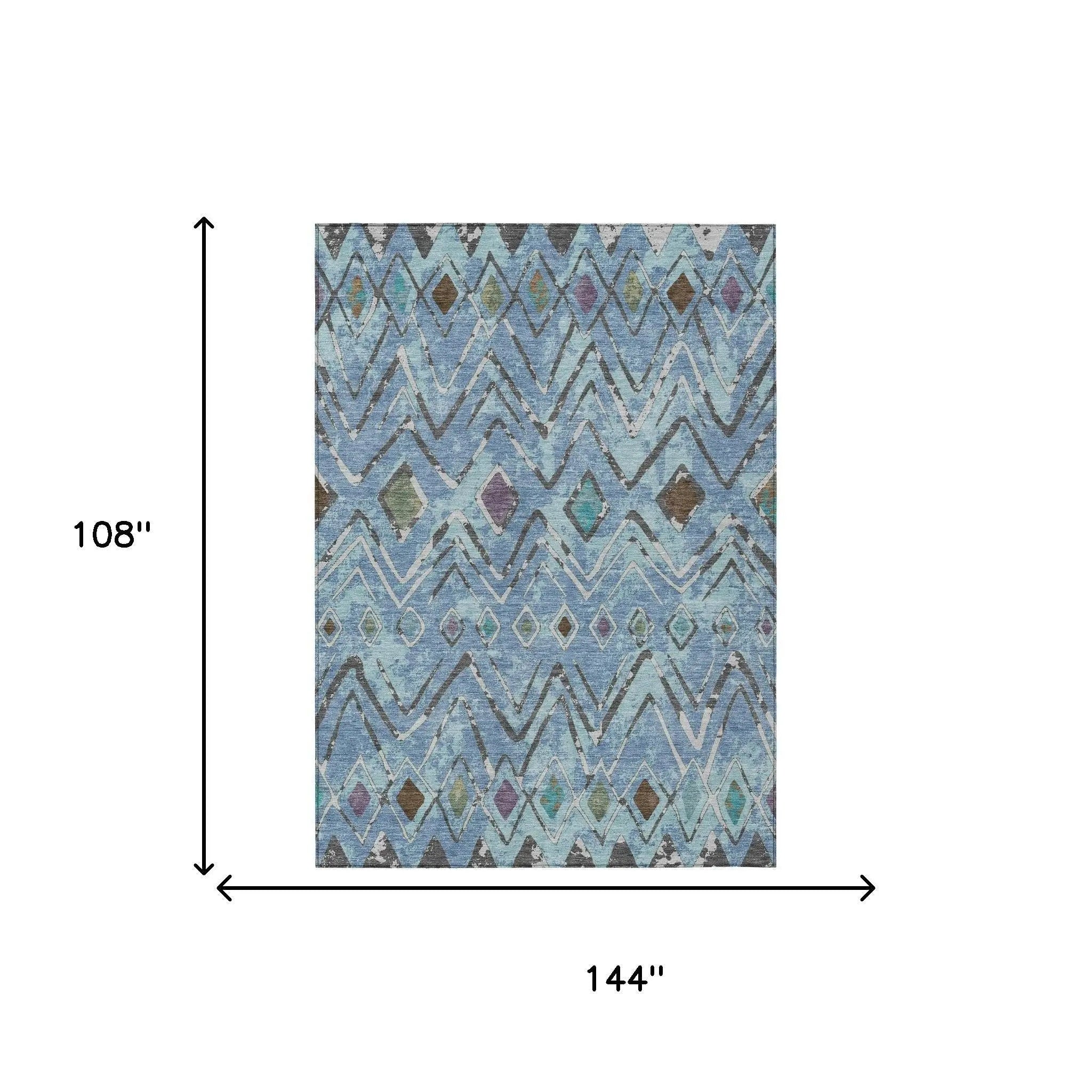 9' X 12' Blue And Khaki Geometric Washable Indoor Outdoor Area Rug Homeroots Outdoor