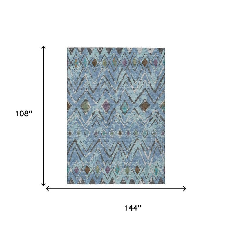 9' X 12' Blue And Khaki Geometric Washable Indoor Outdoor Area Rug Homeroots Outdoor