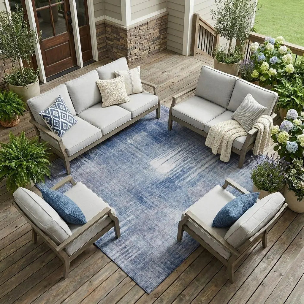 9' X 12' Blue And Lilac Abstract Washable Indoor Outdoor Area Rug Homeroots Outdoor