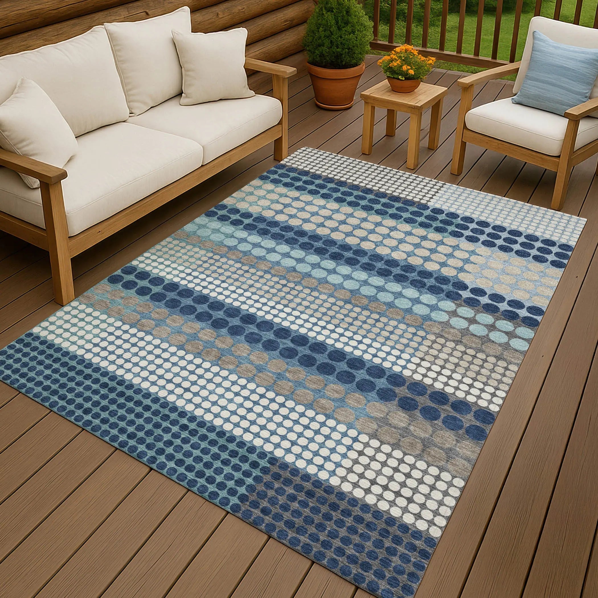 9' X 12' Blue And Navy Blue Geometric Washable Indoor Outdoor Area Rug Homeroots Outdoor