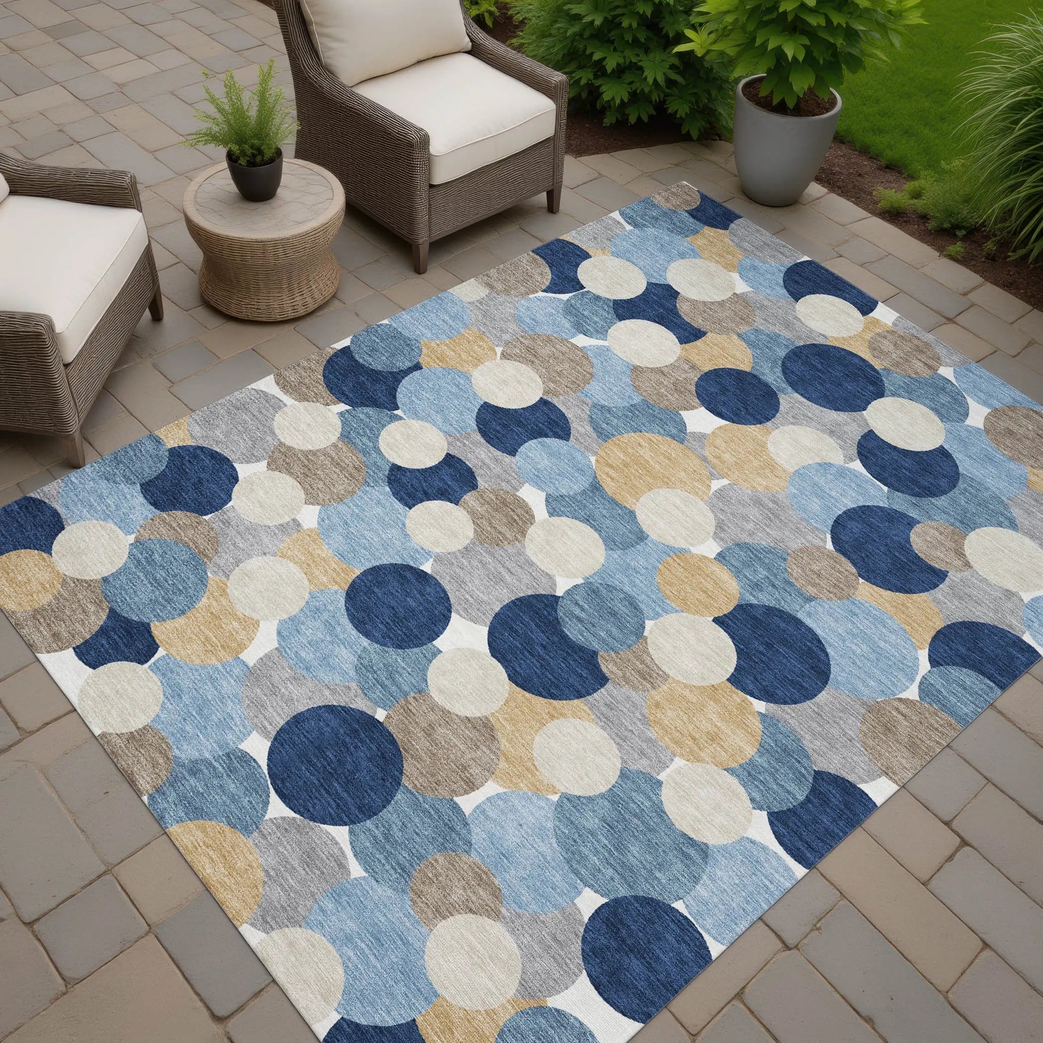 9' X 12' Blue And Navy Blue Geometric Washable Indoor Outdoor Area Rug Homeroots Outdoor