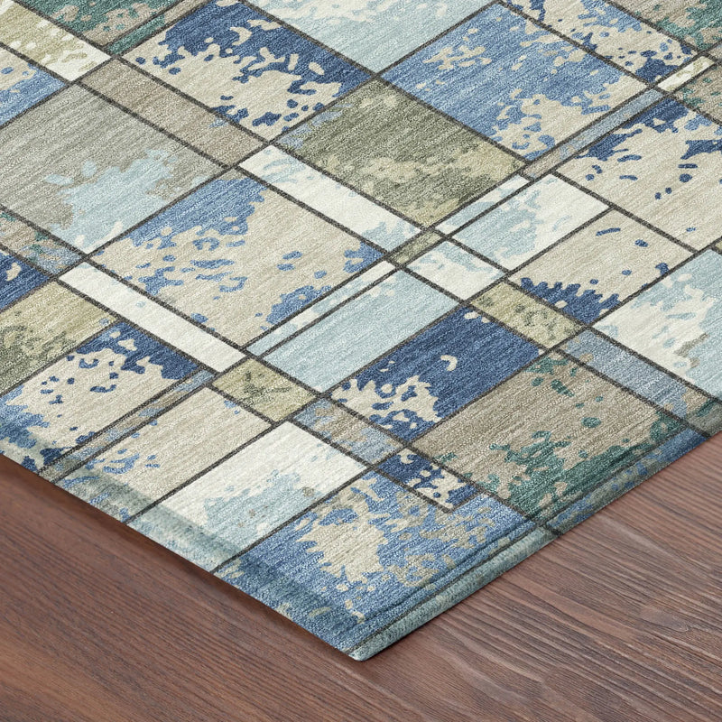 9' X 12' Blue And Navy Blue Geometric Washable Indoor Outdoor Area Rug Homeroots Outdoor
