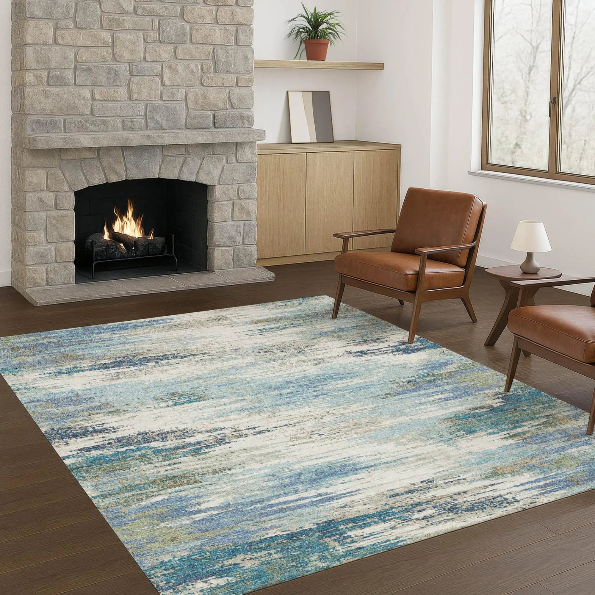 9' X 12' Blue And Pewter Abstract Washable Indoor Outdoor Area Rug Homeroots Outdoor