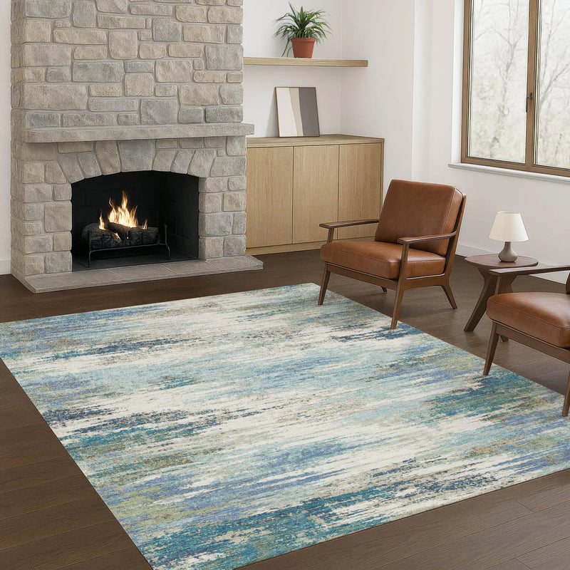 9' X 12' Blue And Pewter Abstract Washable Indoor Outdoor Area Rug Homeroots Outdoor